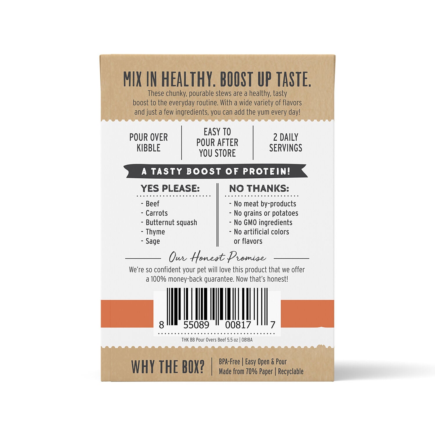 The Honest Kitchen Grain-Free Bone Broth Pour Overs Beef Stew Dog Food Topper, 5.5-Oz