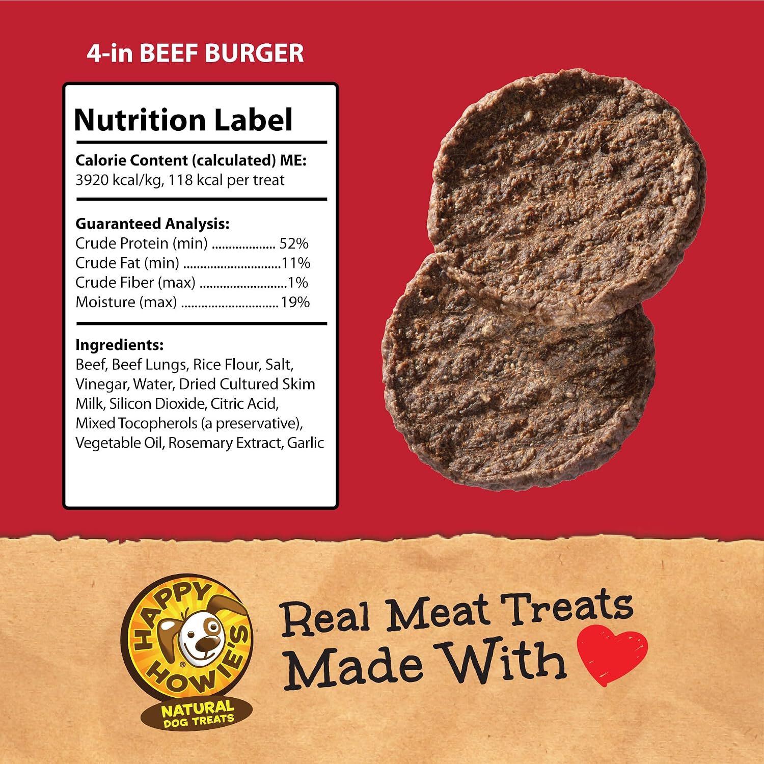 Happy Howie's Beef Burger Crunchy Dog Treat, 4", 1 Each