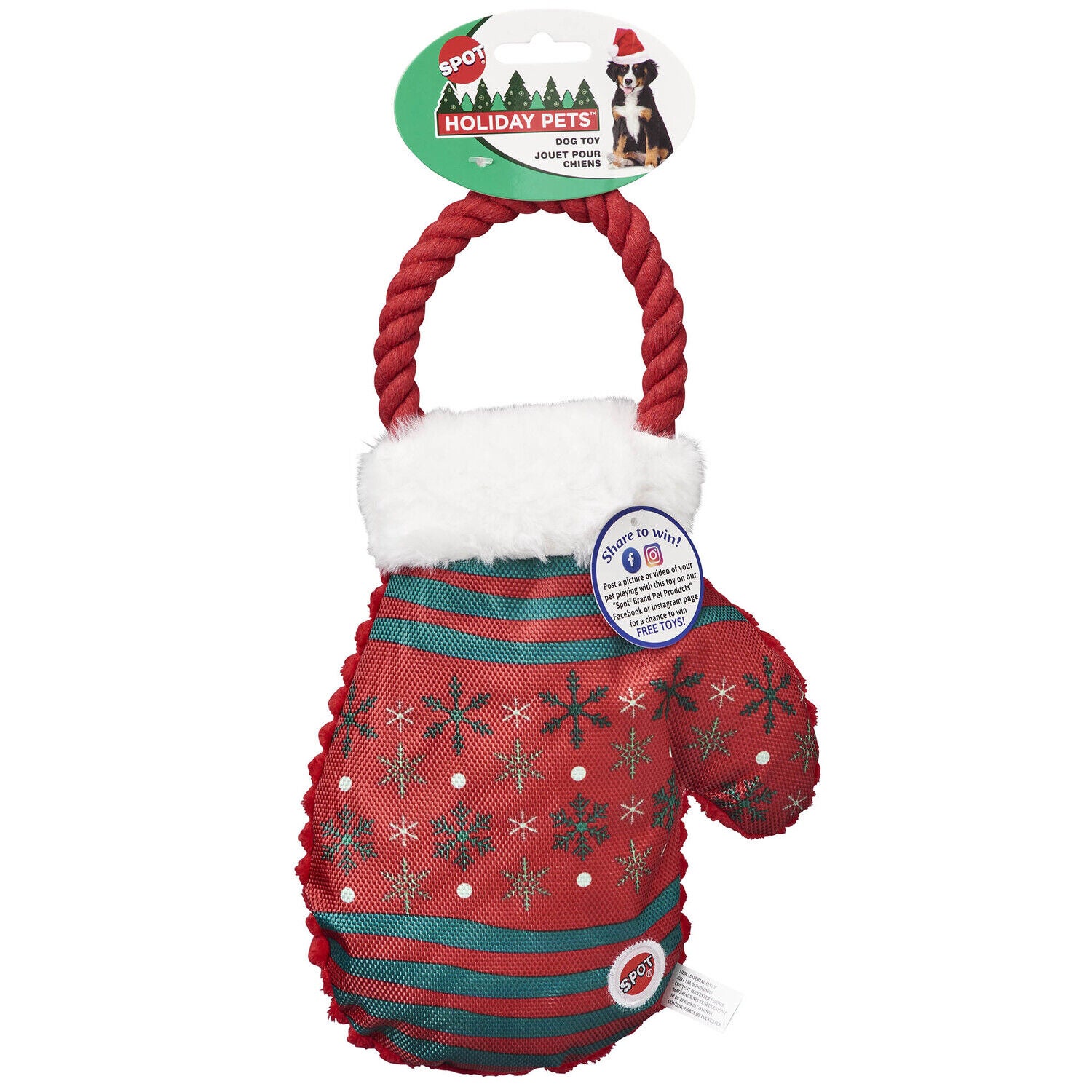 Spot Holiday Snowflake Mittens Dog Toy, 12", Assorted