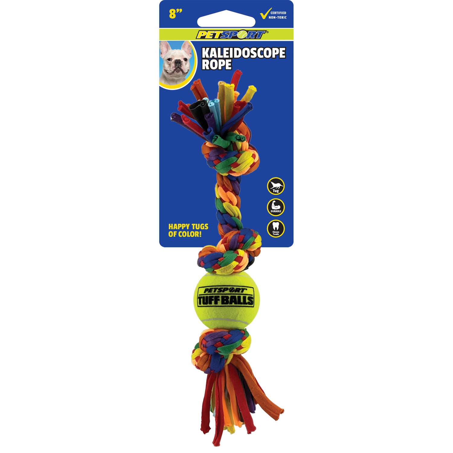 Petsport Kaleidoscope 3 Knot Rope With  1.5" Ball Durable Dog Toy , 8"