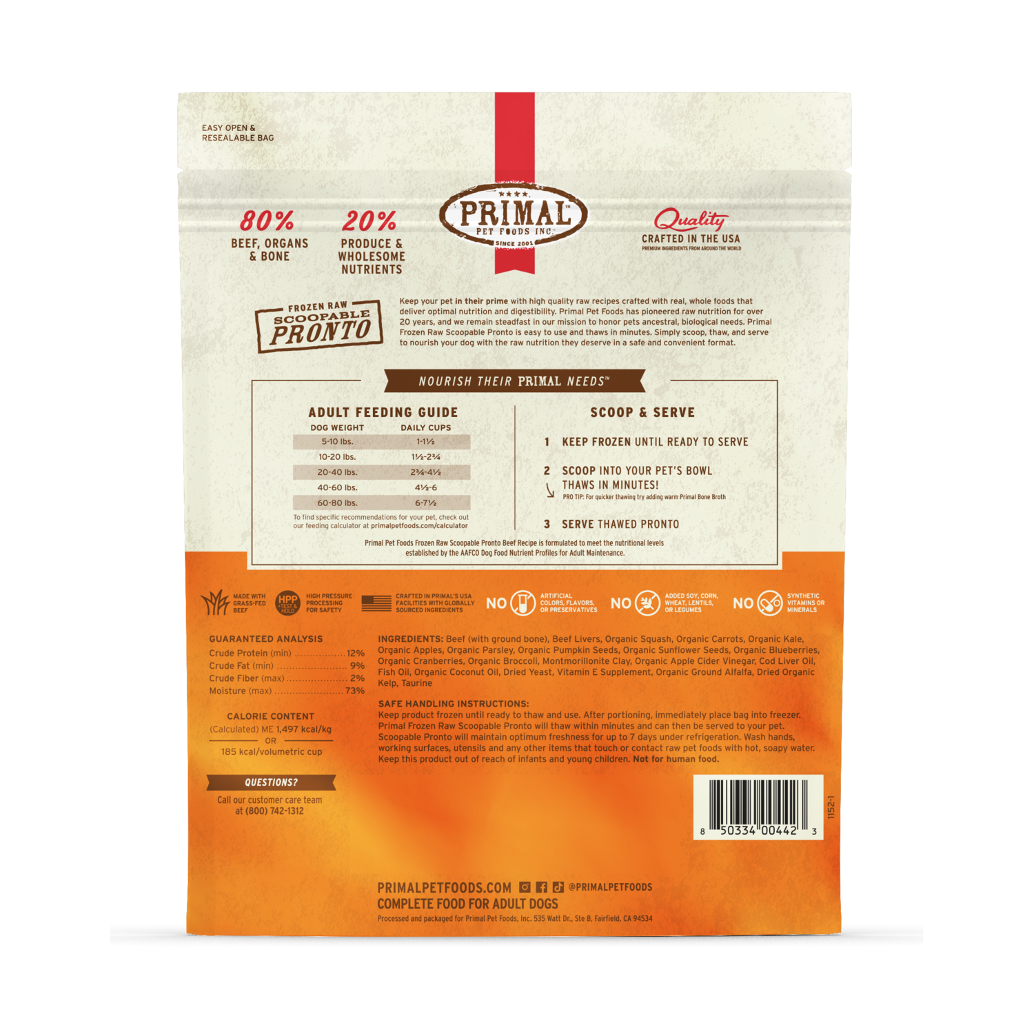 Primal Frozen Canine Beef Pronto Formula Dog Food, 4-Lb