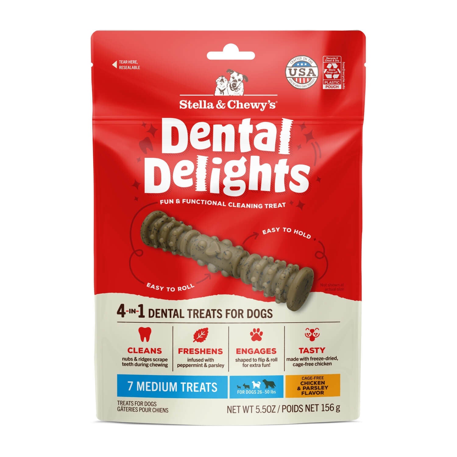 Stella & Chewy's Dental Delights Dog Treats, Medium, 7 Count