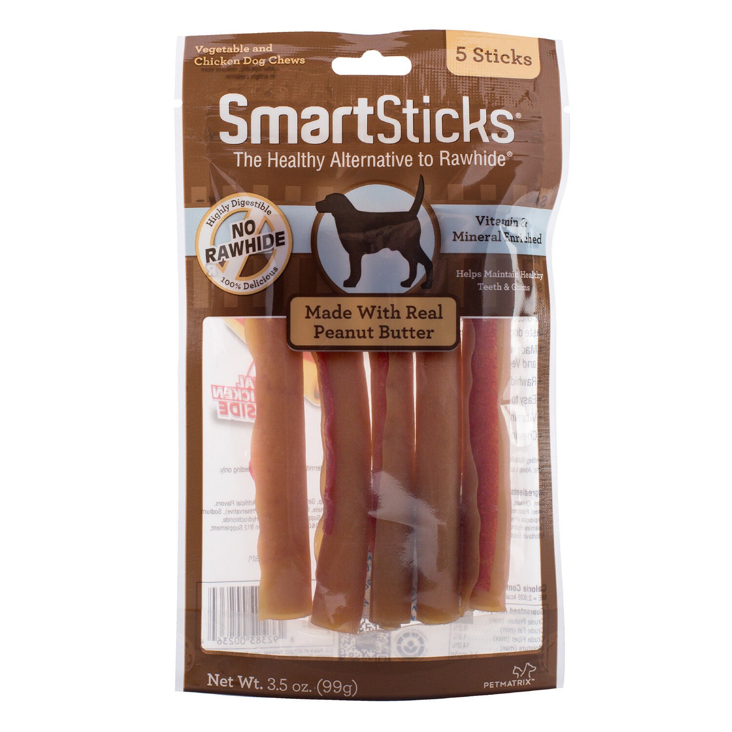 Smartbones Smartsticks Rawhide Alternative Peanut Butter Dog Treats, 5 Pack