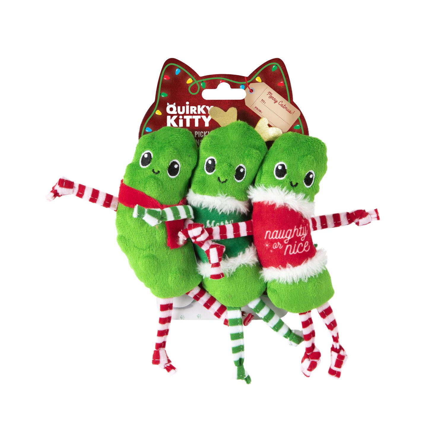 Quirky Kitty Holiday Pickles Plush Catnip Filled Cat Toys, 3-Pack