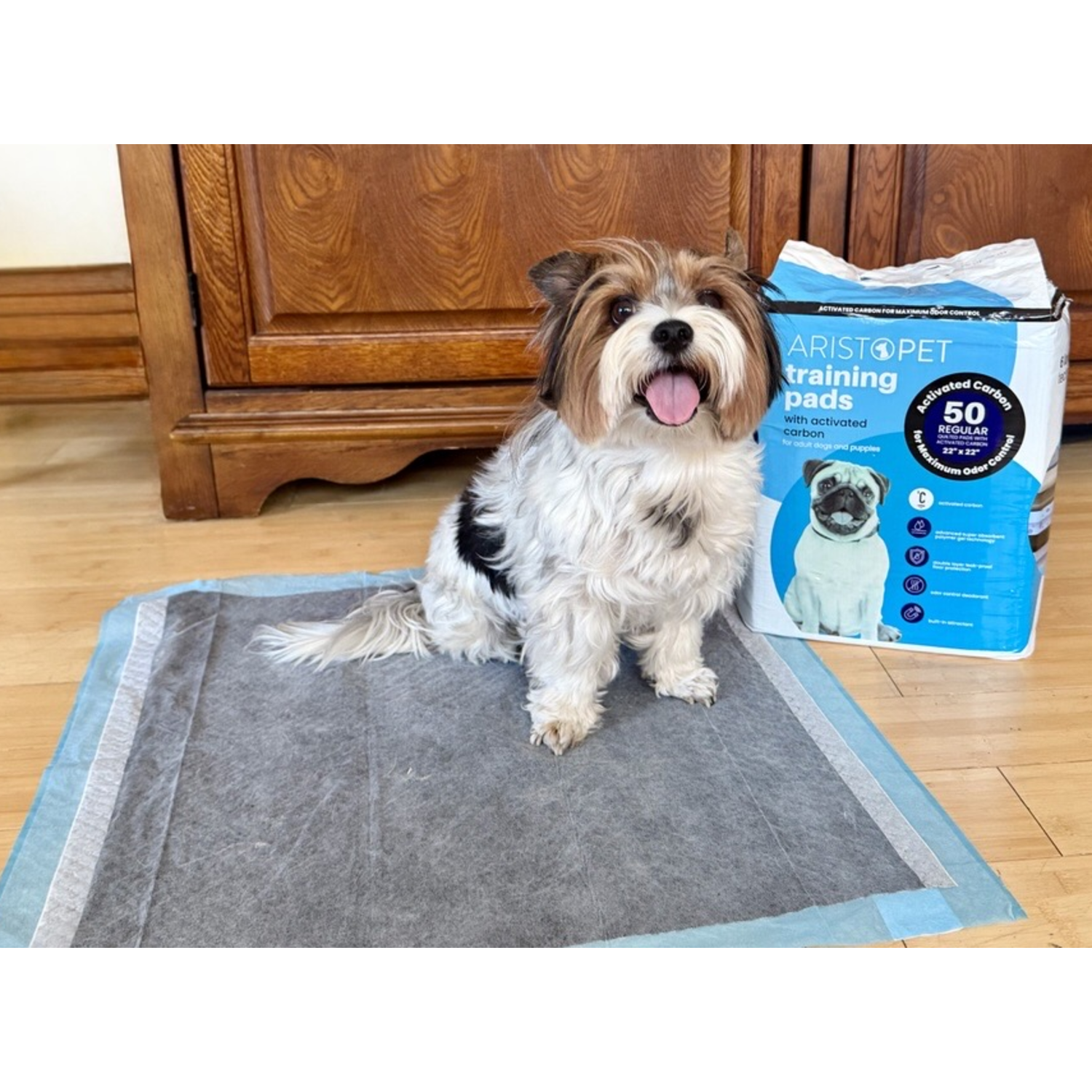 Aristopet Odor-Control With Activated Carbon Dog Potty Training Pads, 22", 50-Count Bag