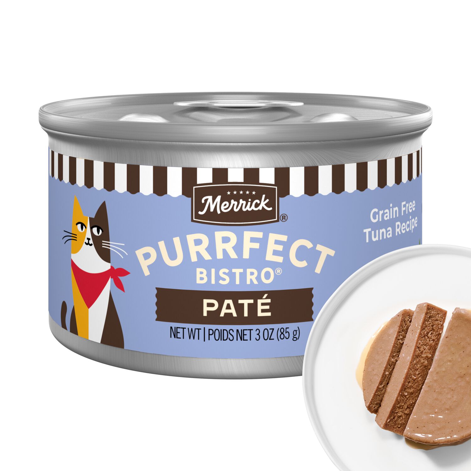 Merrick Purrfect Bistro Grain-Free Premium Soft Canned Pate Adult Wet Cat Food, High Protein Tuna Recipe, 3-Oz Can - Case Of 24