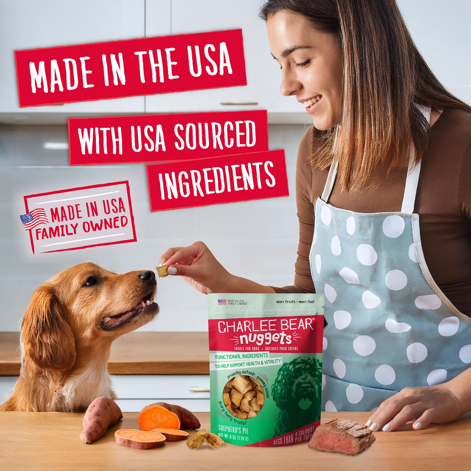 Charlee Bear Nuggets Grain-Free Crunchy Dog Treats With Immunity Support, Shepherd's Pie, 6-Oz Bag