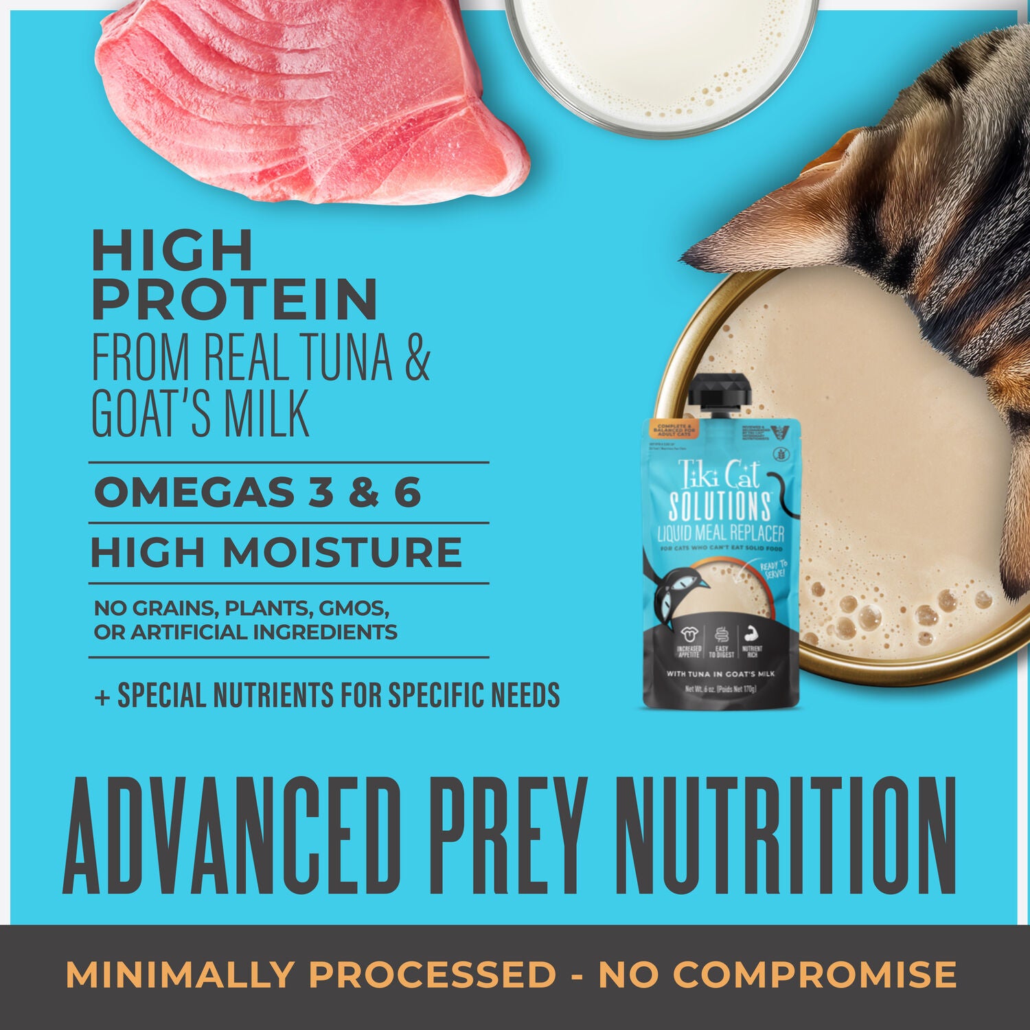 Tiki Cat Solutions Liquid Meal Replacer Wet Cat Food, Tuna In Goat's Milk, 6-Oz Spout Pouch