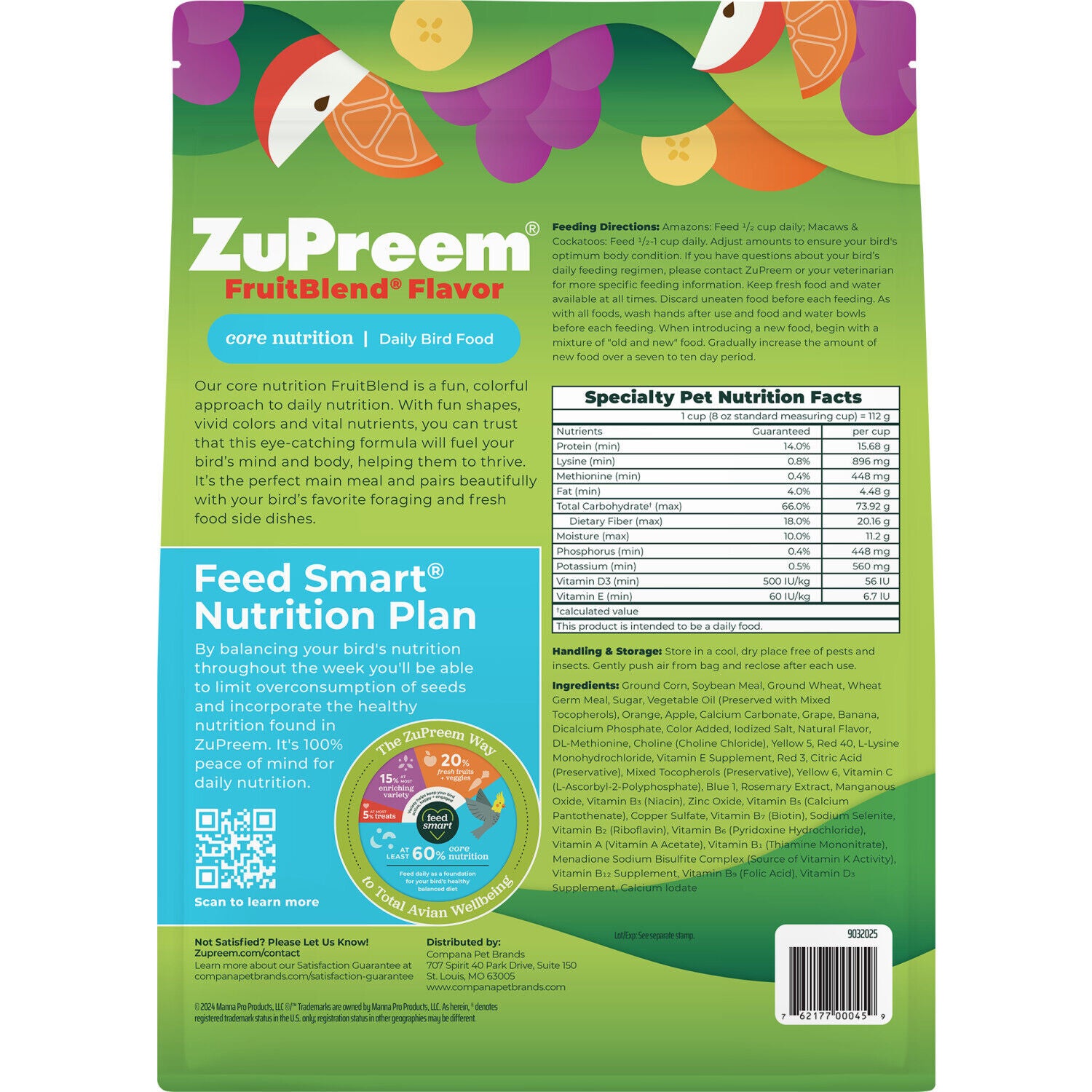 Zupreem Fruitblend Daily Bird Food For Large Birds, 10-Lb