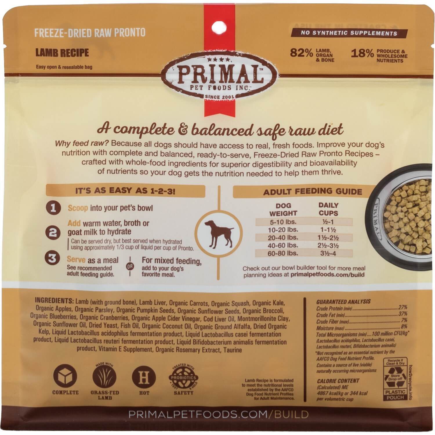 Primal Freeze Dried Raw Pronto Lamb Recipe Dog Food 7oz Pet Supermarket