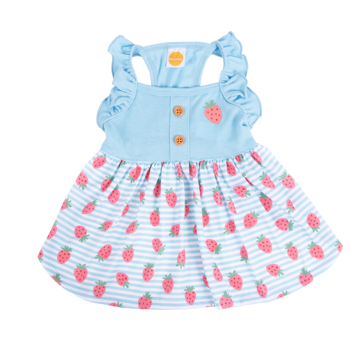 Bailey & Bella Blue Strawberry Stripe Ruffle Dog Dress, Extra Large