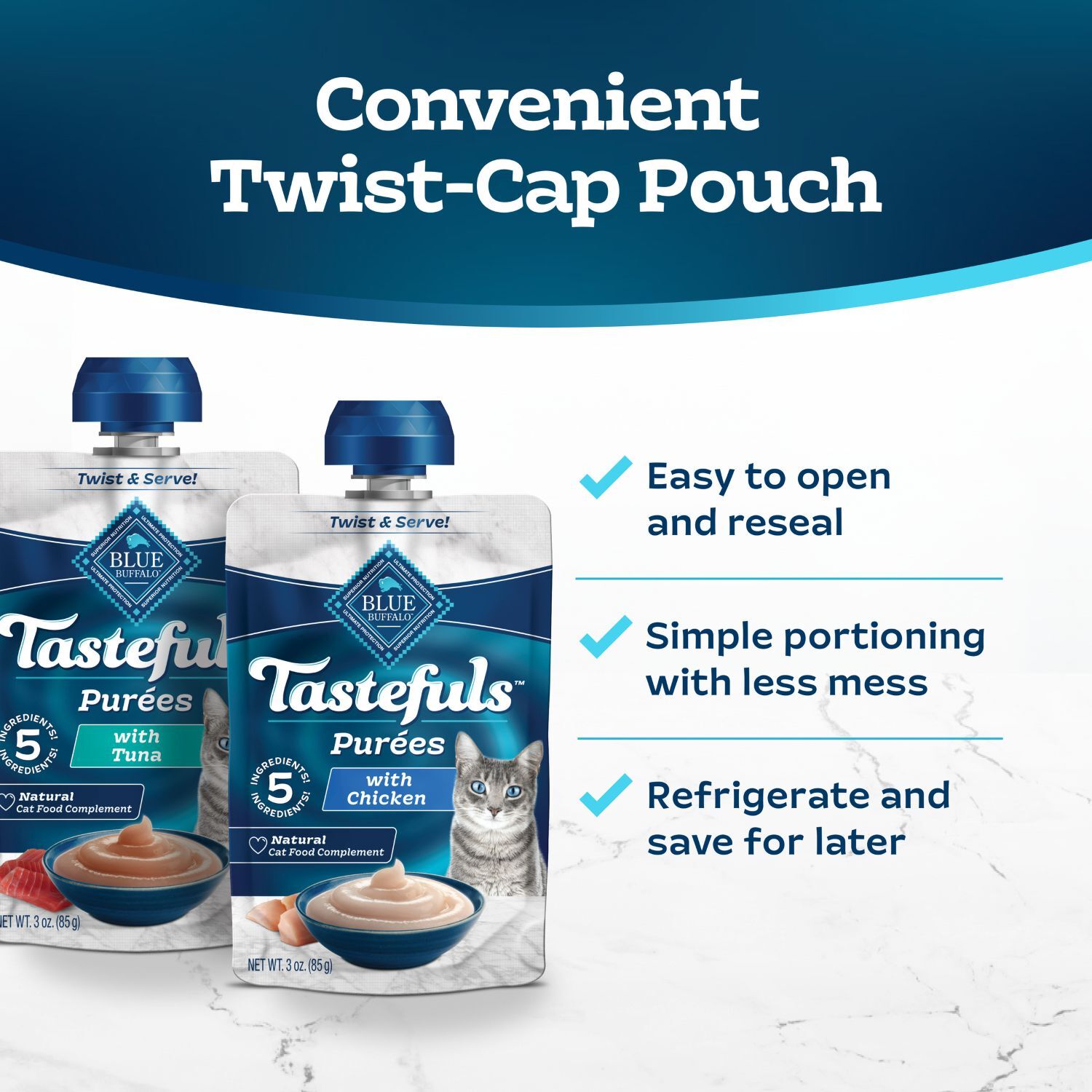 Blue Buffalo Tastefuls Purees Adult Wet Cat Food, Chicken & Tuna Variety Pack, 3-Oz - Pack Of 12