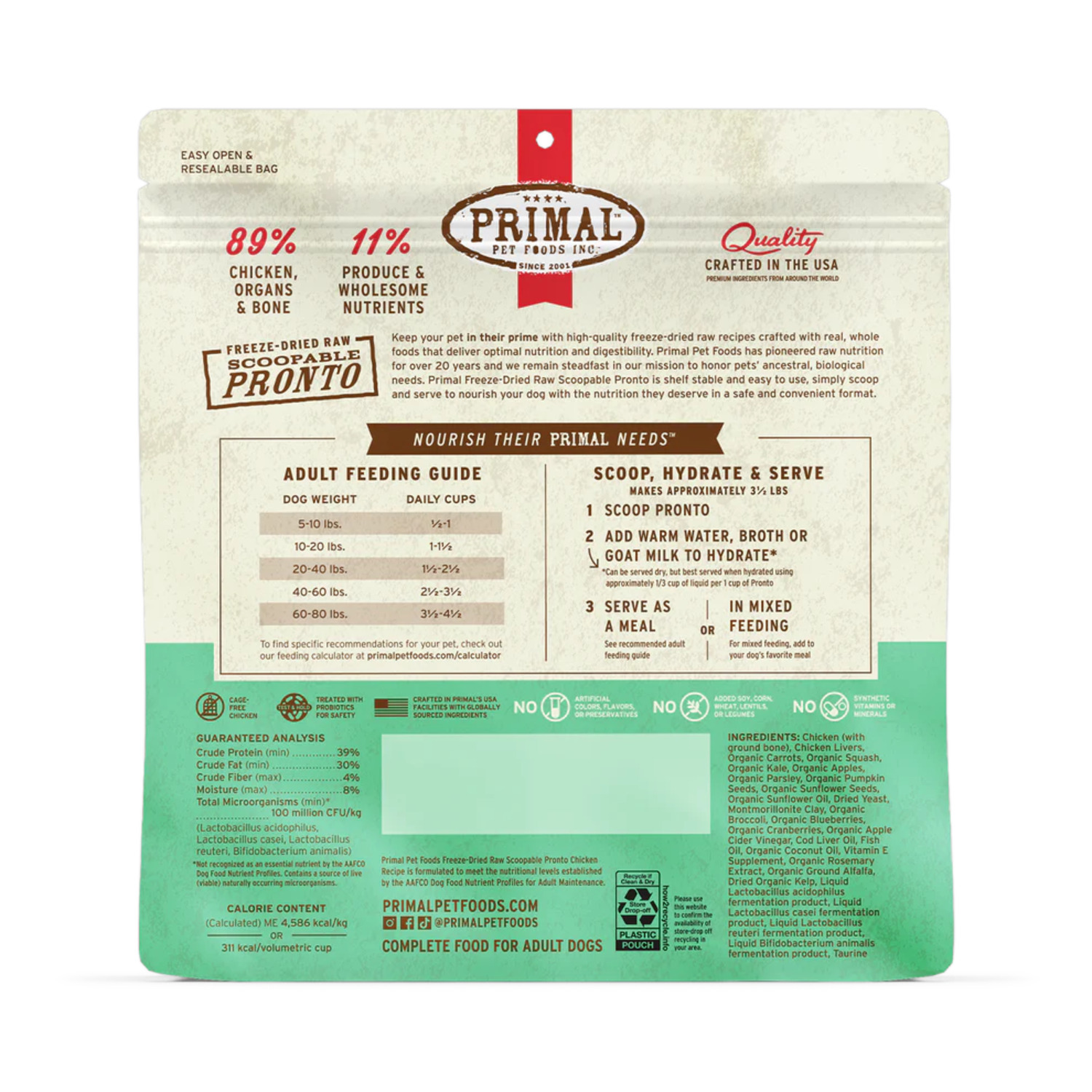Primal Pronto Freeze-Dried Raw Chicken Recipe Freeze-Dried Dog Food, 7Oz