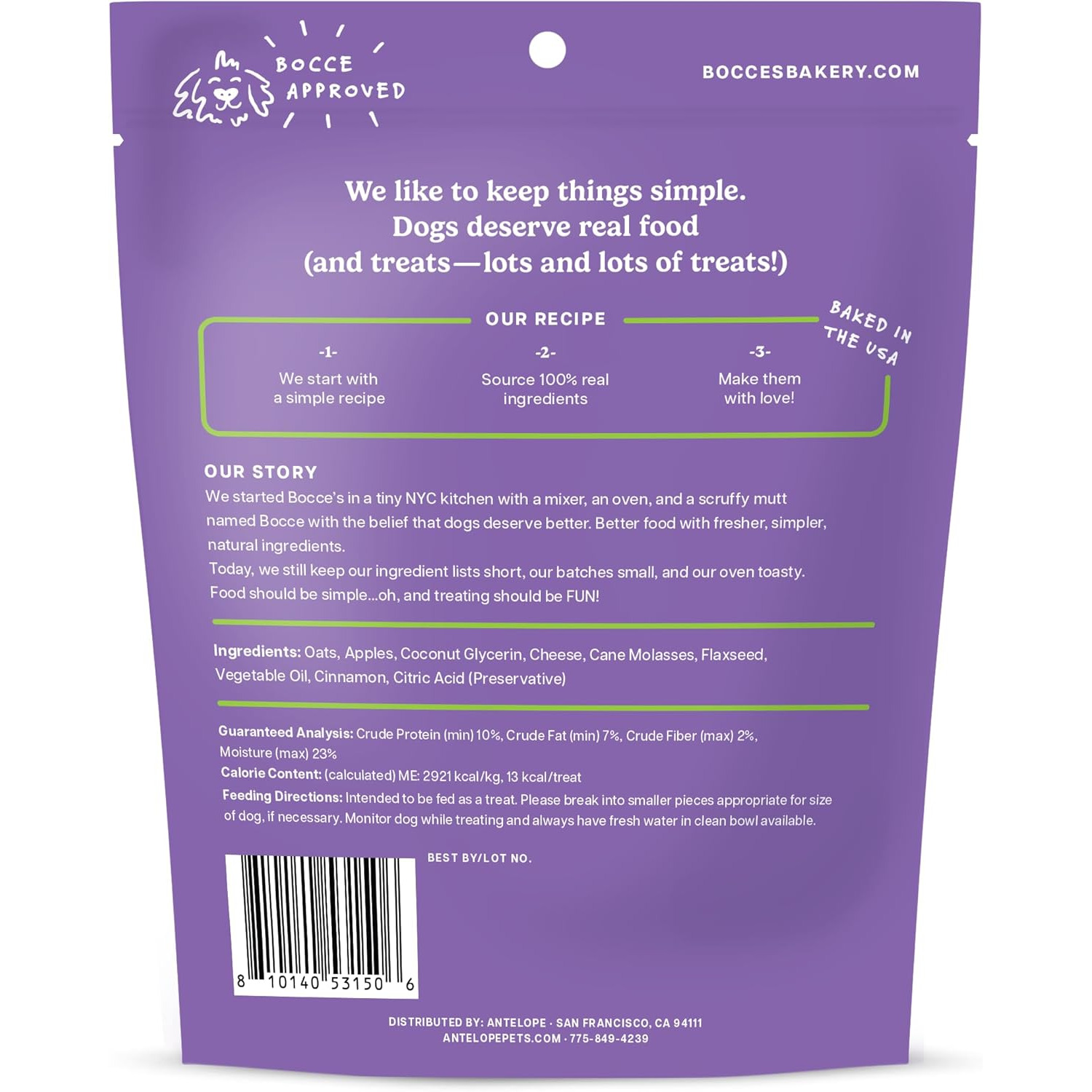 Bocce's Bakery Spiced Cider Soft & Chewy Dog Treats, Apple & Cheese Flavor, 6-Oz Bag