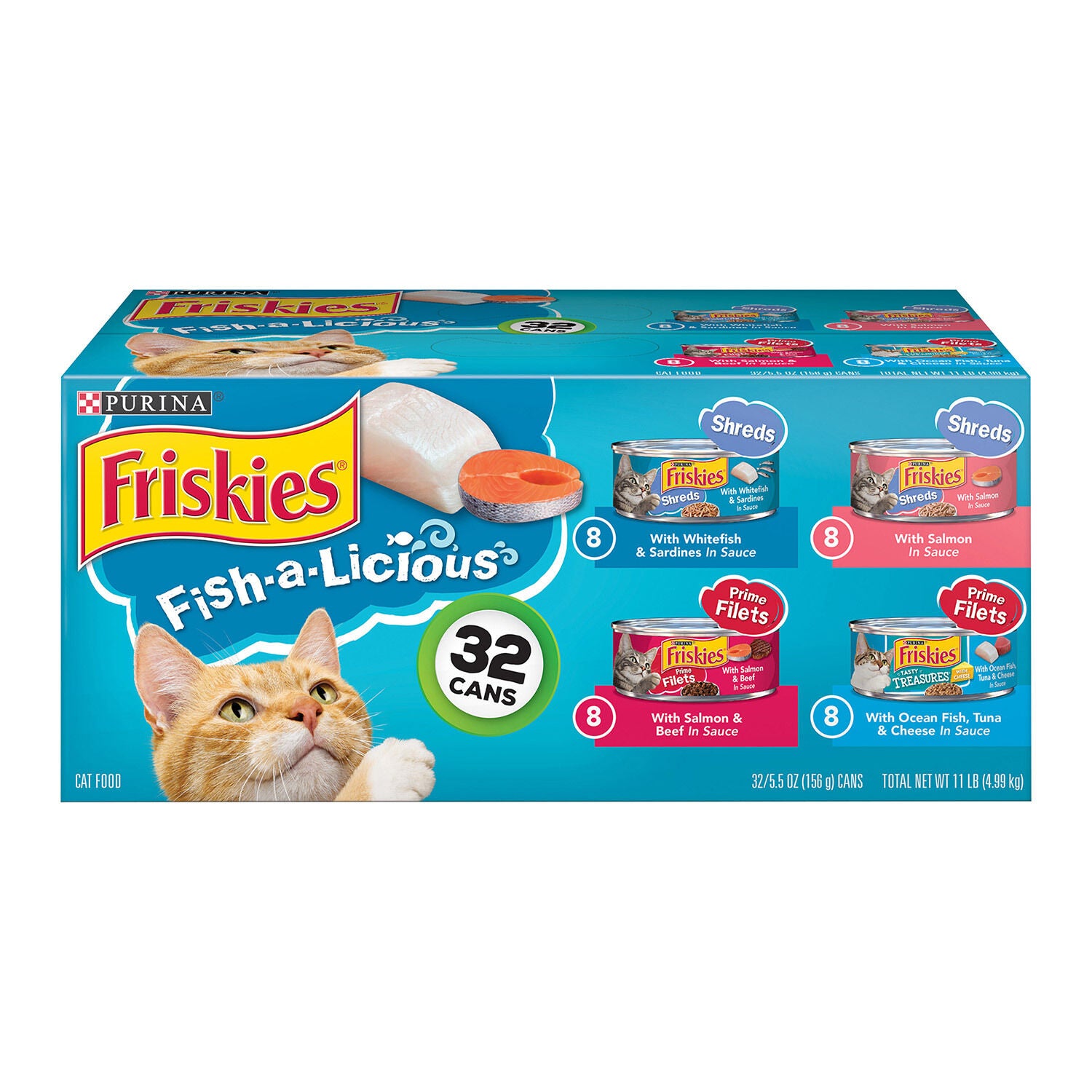 Purina Friskies Fish-A-Licious Wet Cat Food Variety Pack Of 32 5.5 Oz Cans