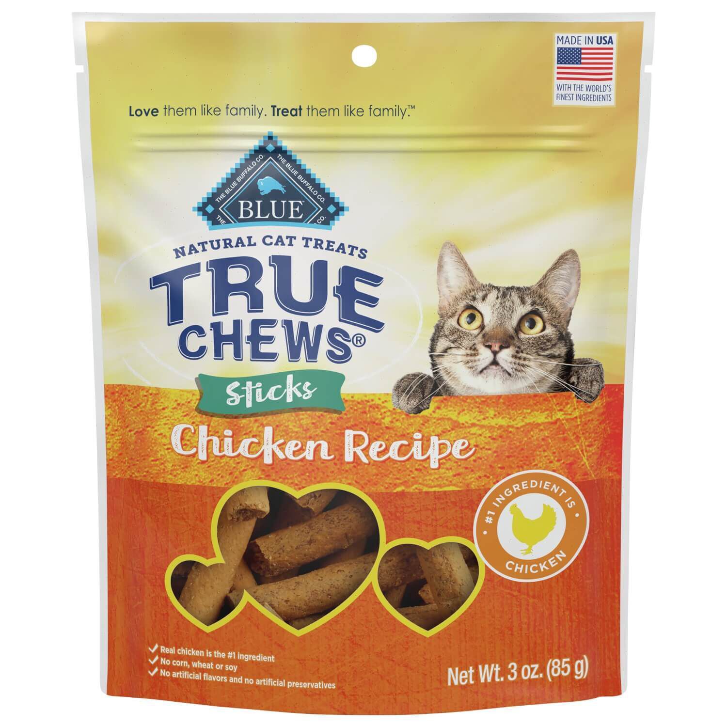 Blue Buffalo True Chews Sticks Natural Cat Treats, Chicken, 3-Oz Bag