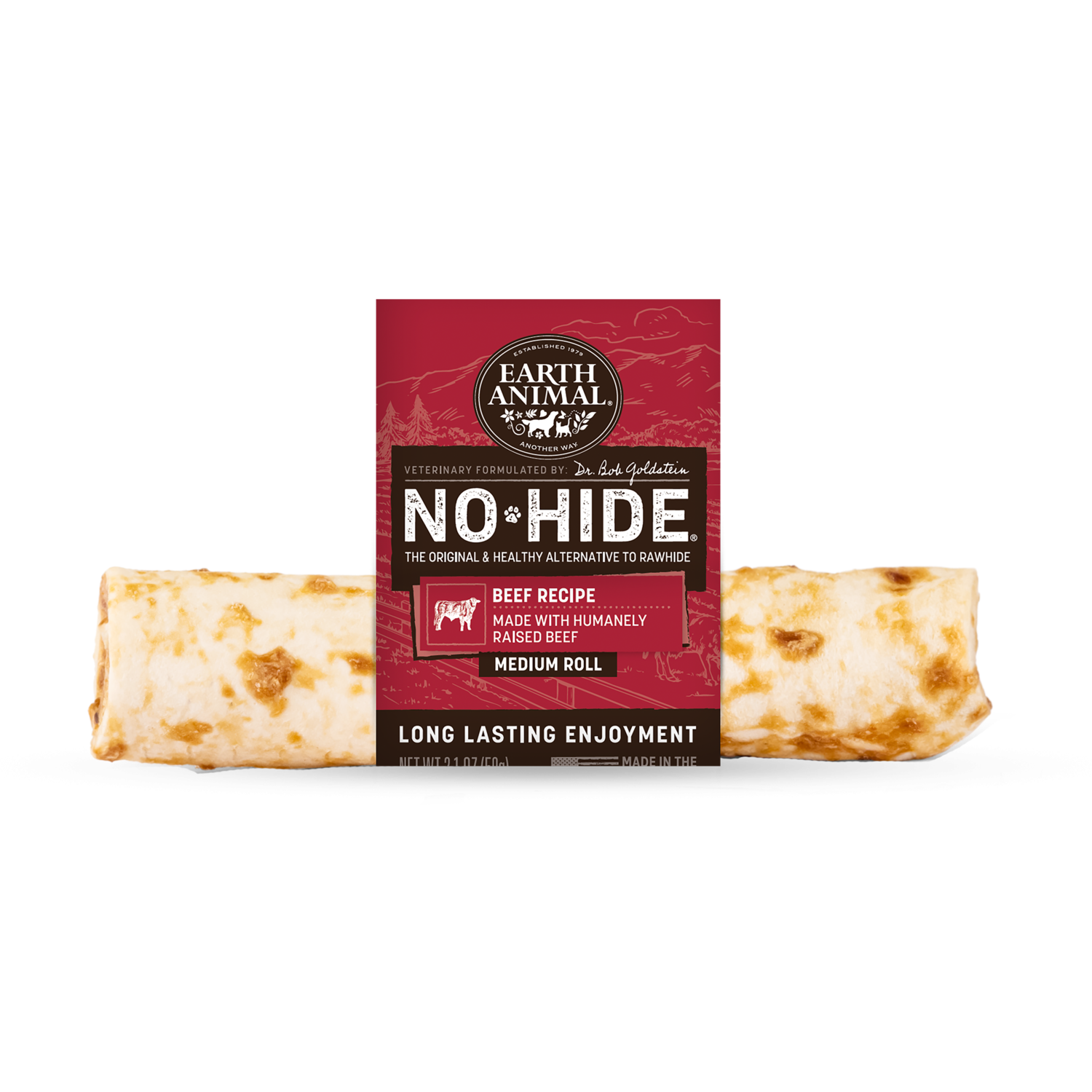 Earth Animal No-Hide Rawhide Alternative Beef Recipe Medium Dog Chew Treat, 7"