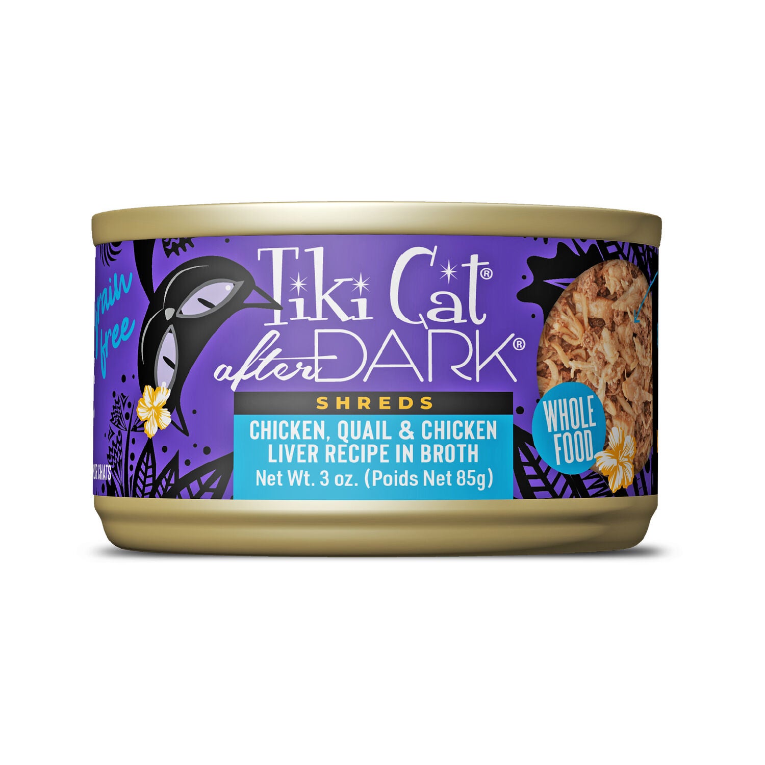 Tiki Cat After Dark Shreds Whole Foods Wet Cat Food, Chicken, Quail & Chicken Liver, 3 Oz. Can