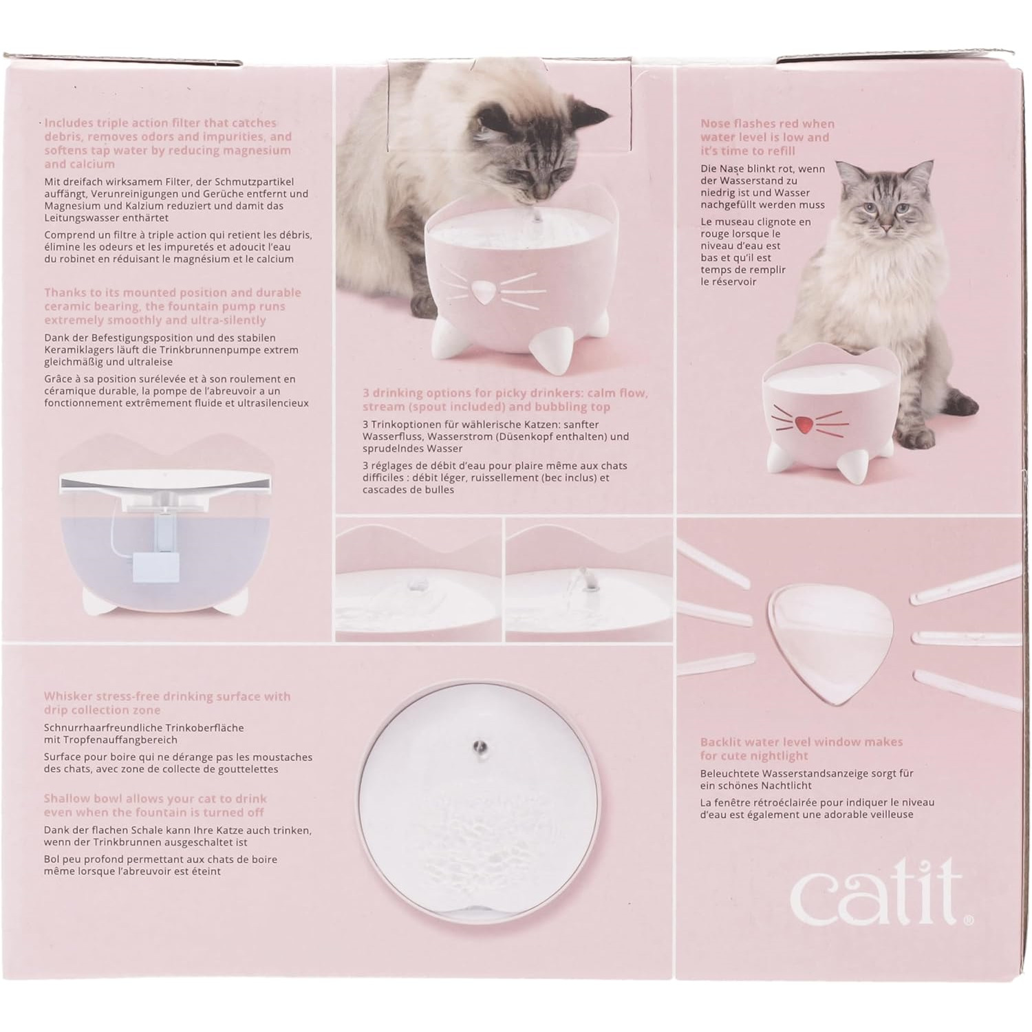 Catit Pixi Cat Water Fountain With Triple Action Filter, Light Pink