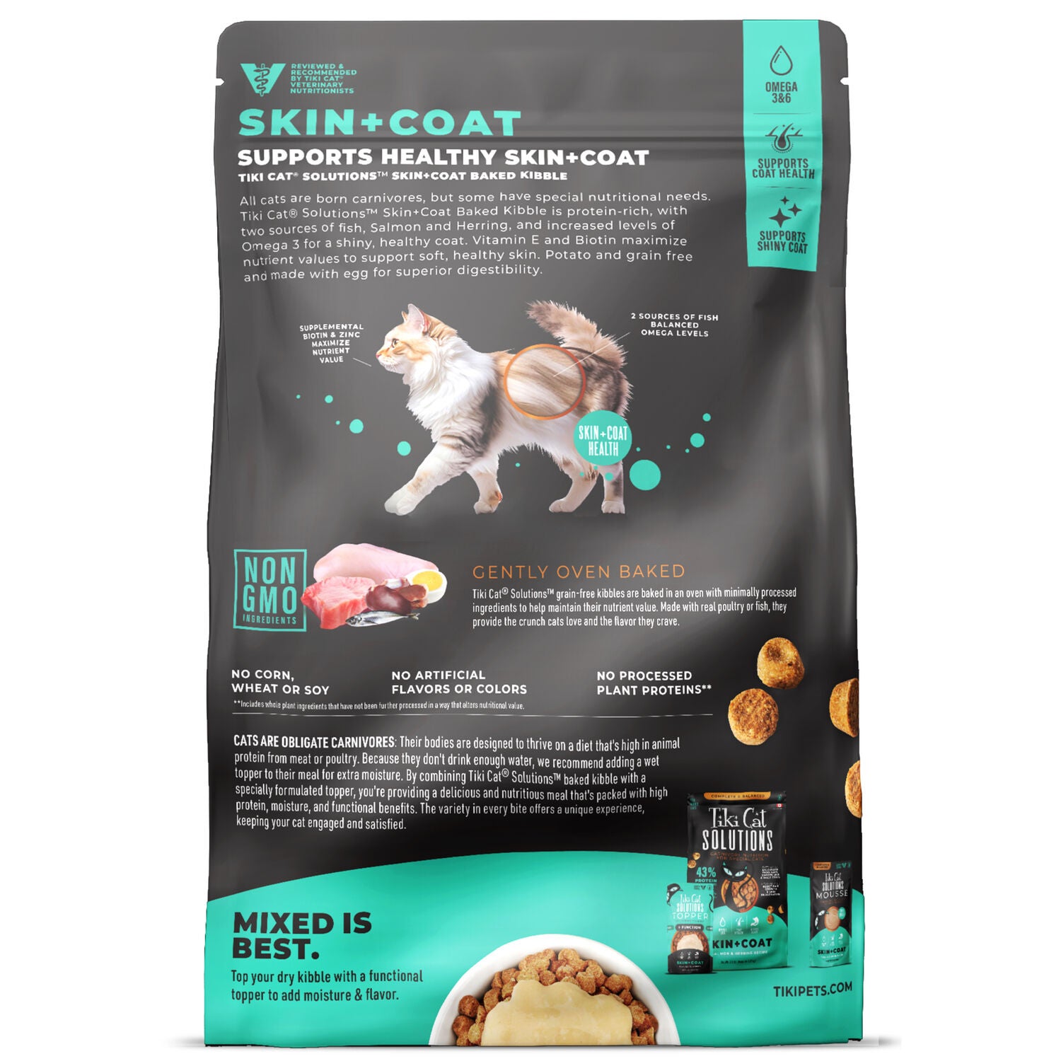 Tiki Cat Solutions Dry Cat Food, Skin & Coat, Salmon & Herring Recipe, 2.8-Lb Bag