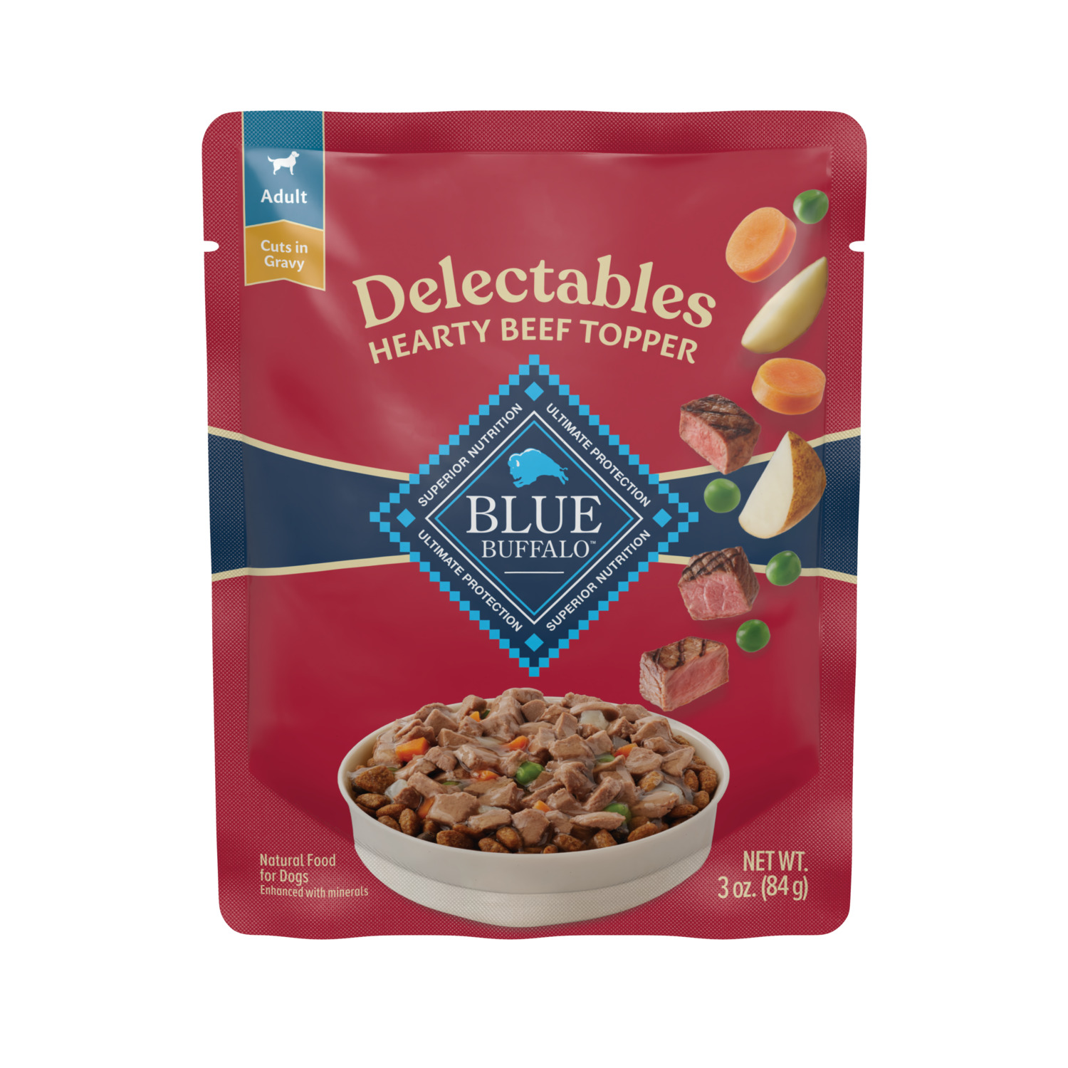 Blue Buffalo Delectables Hearty Beef Cuts In Gravy Natural Wet Dog Food Topper, 3-Oz