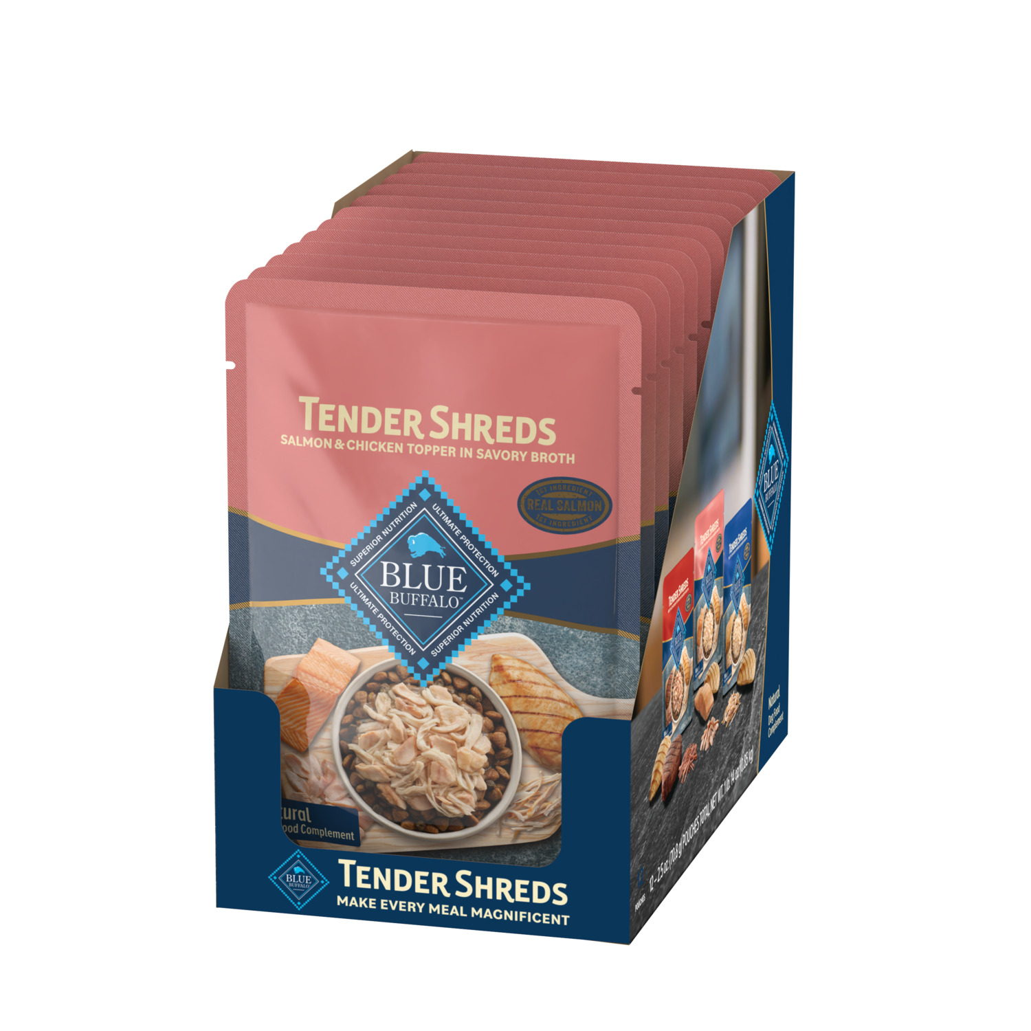 Blue Buffalo Tender Shreds Salmon & Chicken Wet Dog Food Topper In Savory Broth