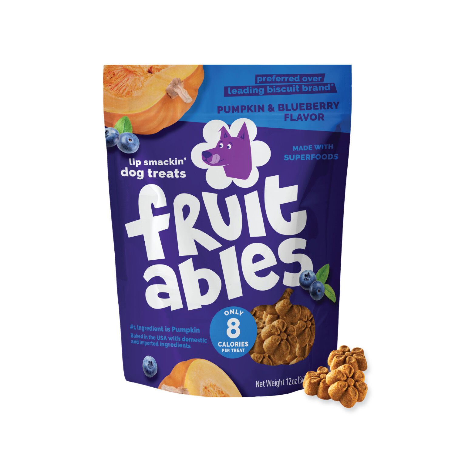 Fruitables Low Calorie Baked Crunchy Dog Treats, Pumpkin & Blueberry, 12-Oz Bag