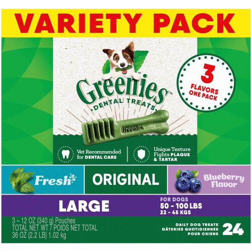 Greenies Natural Dental Care Dog Treat, Large, 3 Flavor Variety Pack