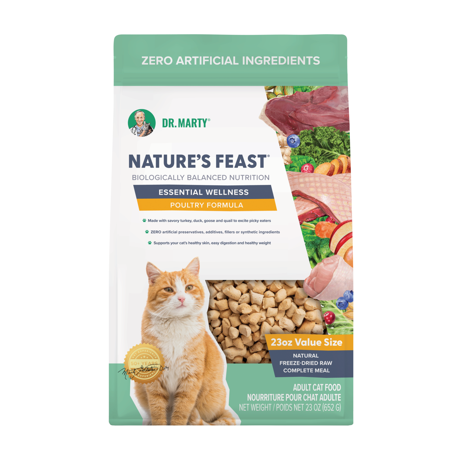 Dr. Marty Nature's Feast Essential Wellness Poultry Freeze-Dried Raw Adult Cat Food,  23-Oz Bag