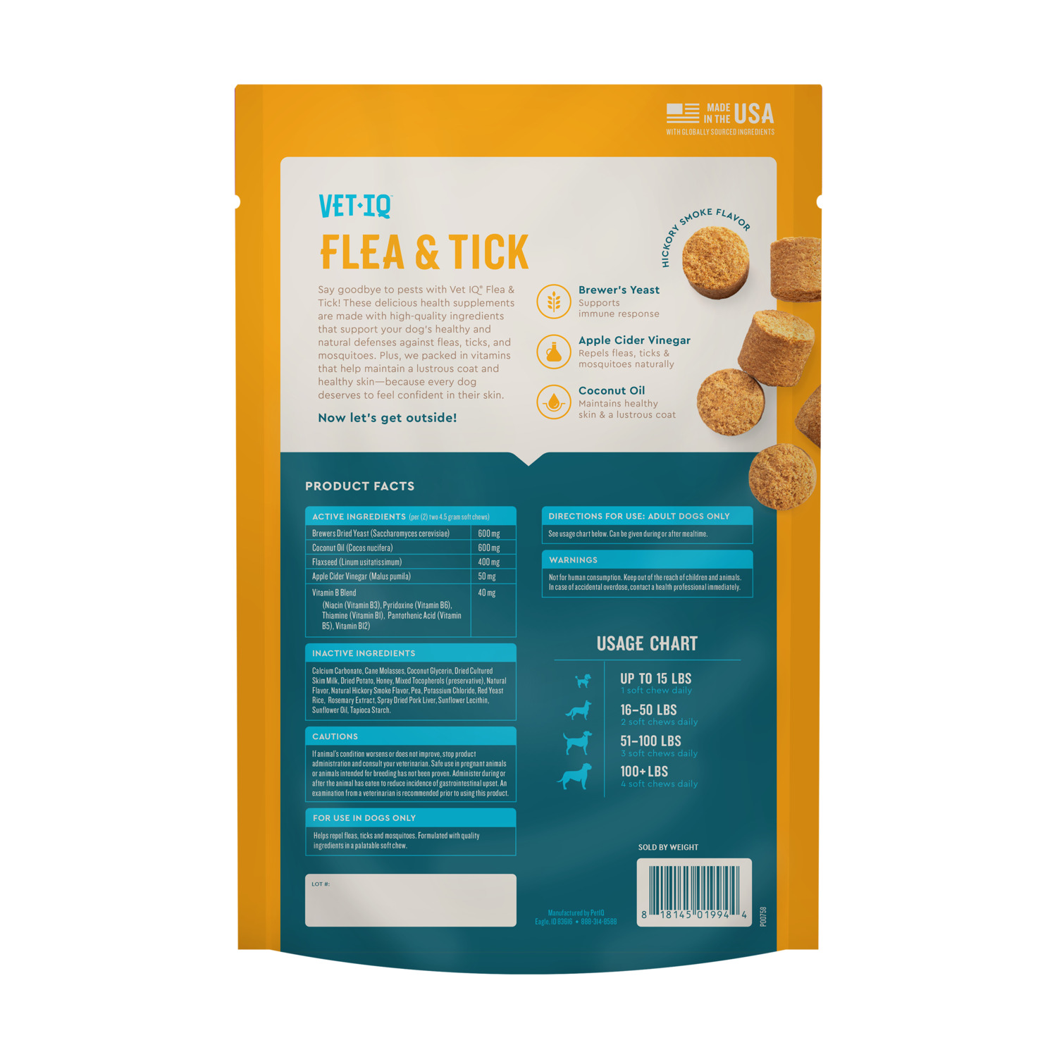 Vetiq&reg; Flea & Tick Support For Dogs, Hickory Smoke Flavored Soft Chews, 60 Count