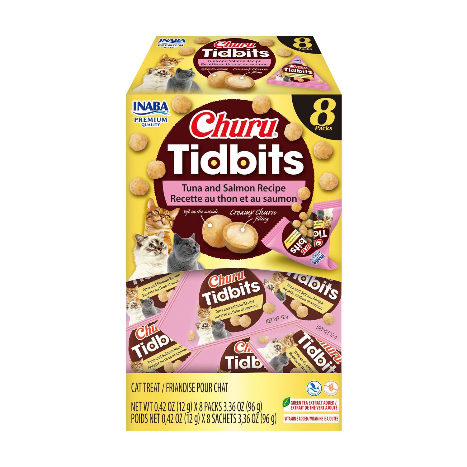 Inaba Churu Tidbits Tuna & Salmon Recipe Cat Treats, 8 Count