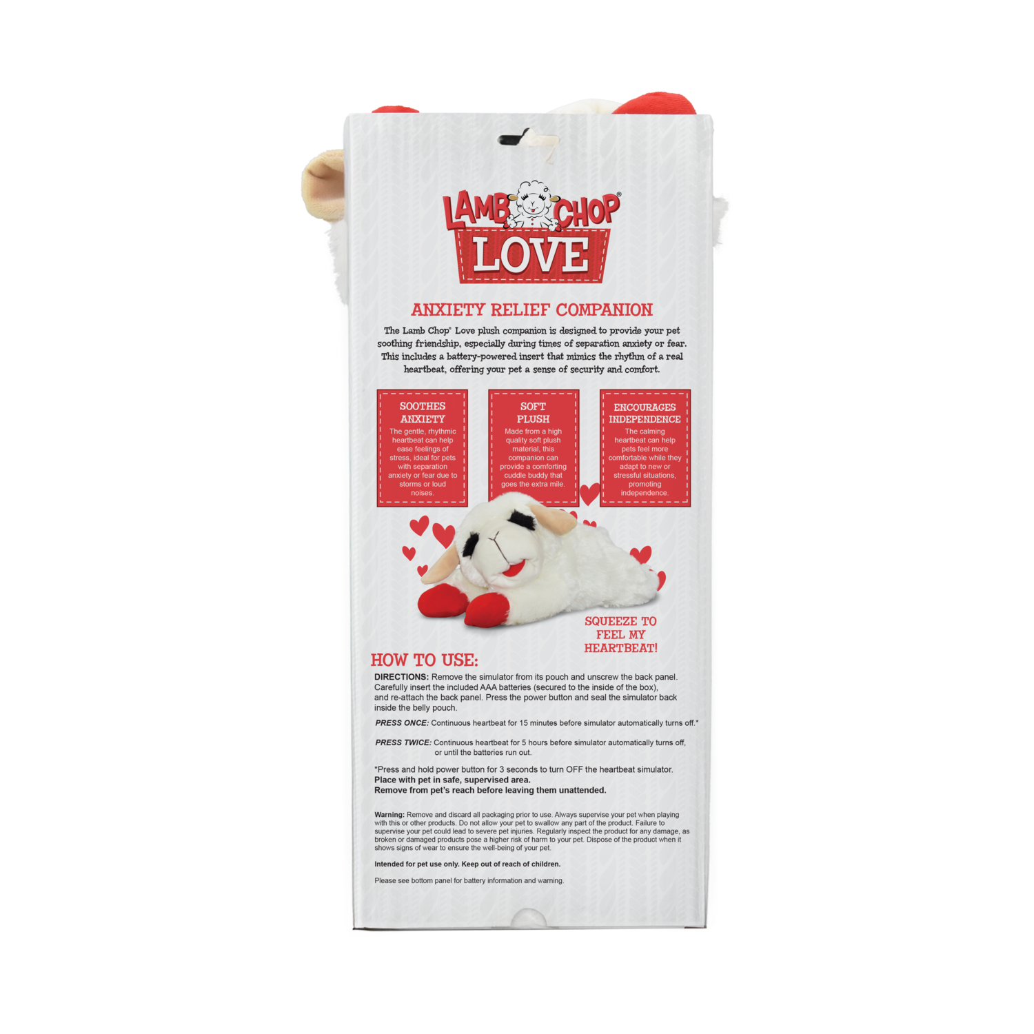 Multipet Lamb Chop Love Heartbeat Anxiety Relief Plush Dog Toy