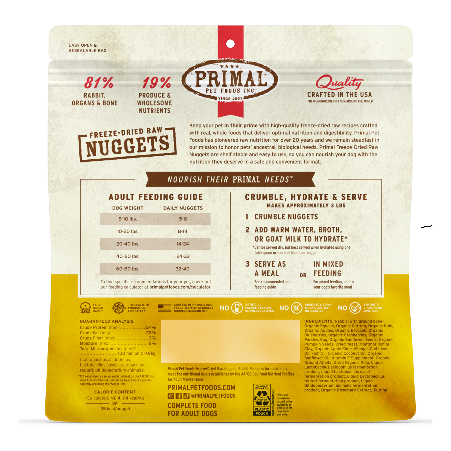 Primal Freeze-Dried Raw Nuggets Dog Food, Rabbit Formula