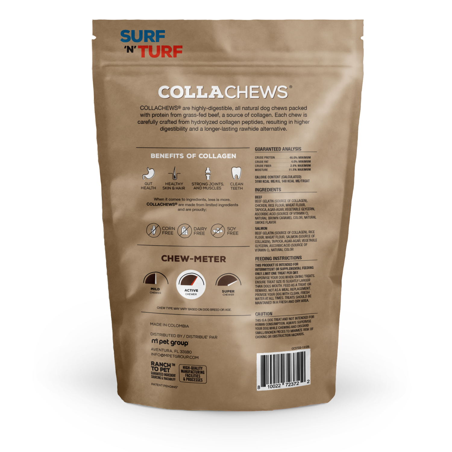 Collachews Collagen Rolls Rawhide Alternative Dog Treats, 9"-Salmon & Beef Flavor Variety Pack, 8 Pack