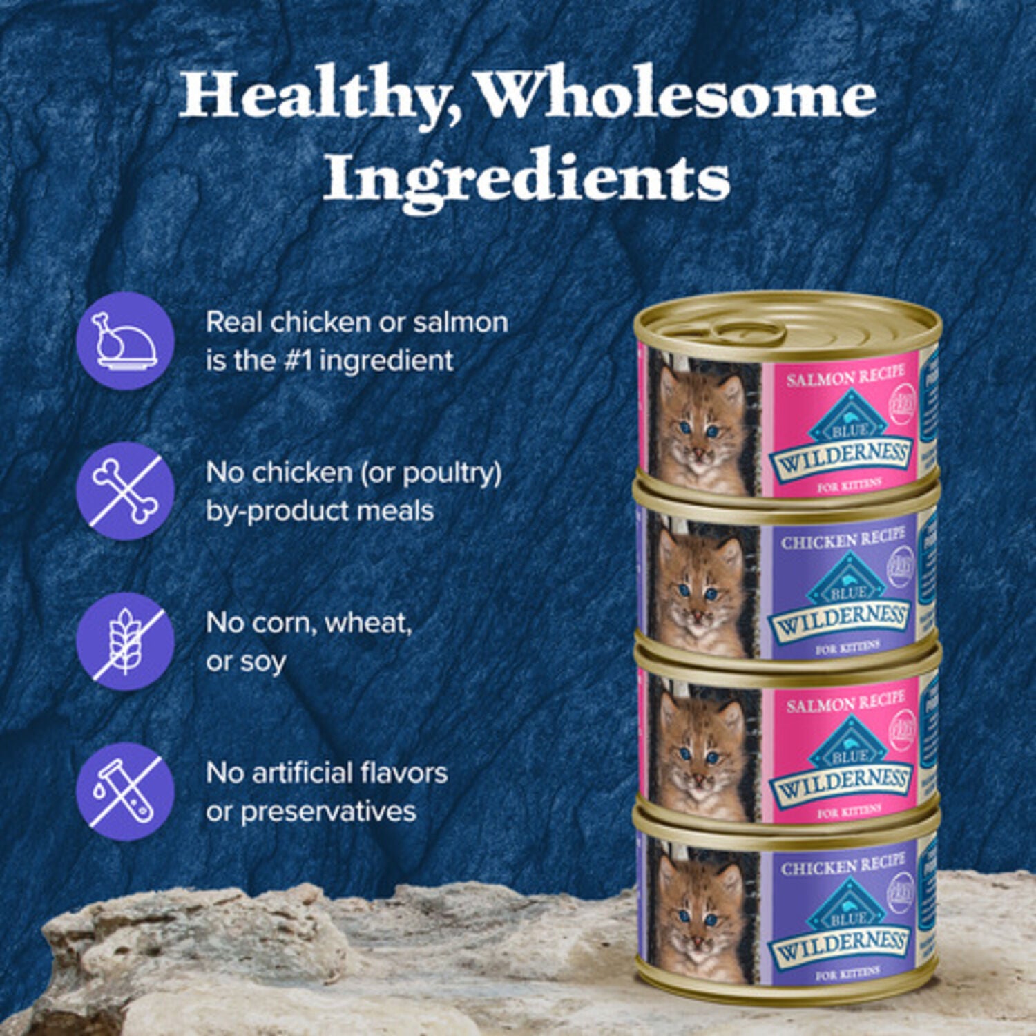 Blue Buffalo Wilderness Kitten Chicken & Salmon Pate Wet Cat Food, Variety Pack, 3-Oz - 6 Pack