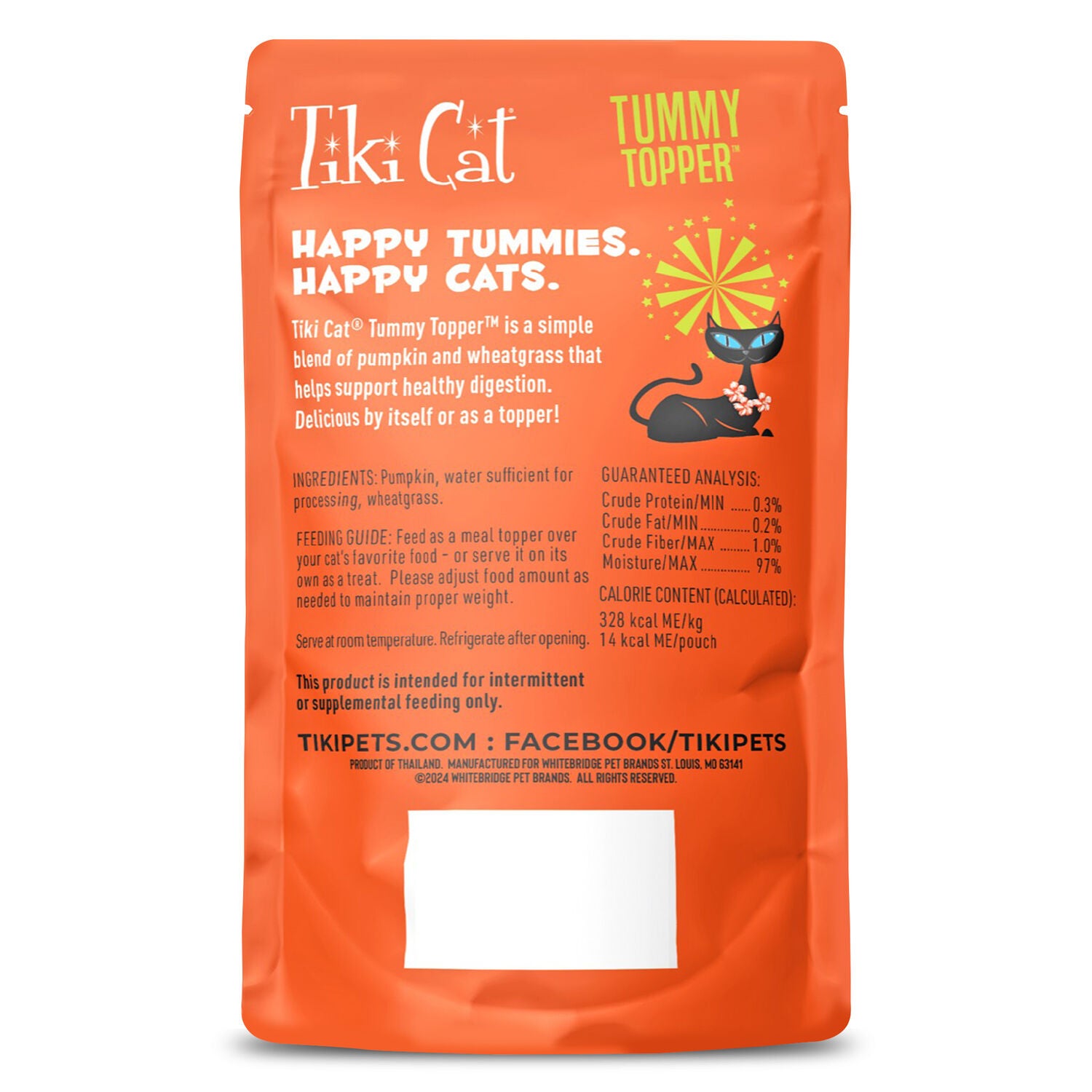 Tiki Cat Tummy Topper Wet Cat Food Topper, Pumpkin & Wheatgrass, 1.5-Ounce Pouch Pack Of 12