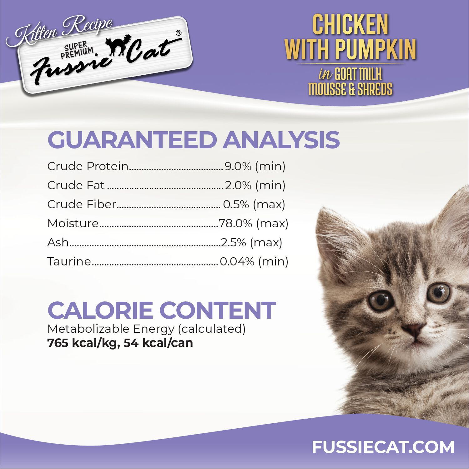 Fussie Cat Super Premium Chicken With Pumpkin In Goat Milk Mouse & Shreds Wet Cat Food For Kittens, 2.47-Oz Can