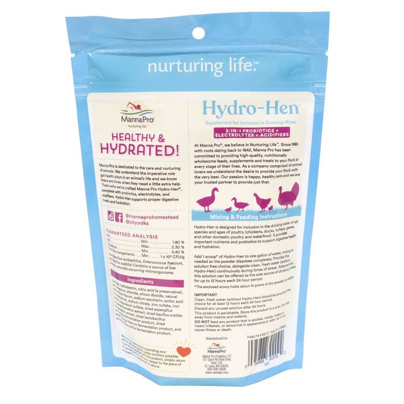 Manna Pro Hydro Hen 3 In 1 Probiotics, Electrolytes And Acidifiers Supplement For Poultry