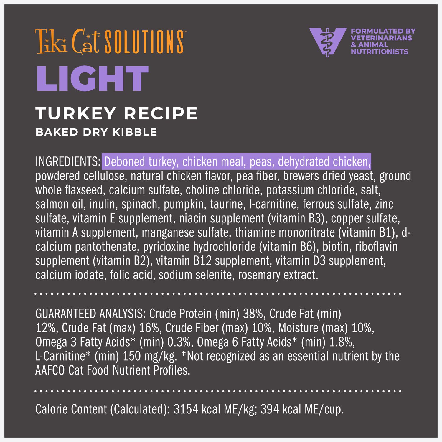Tiki Cat Solutions Dry Cat Food, Light, Turkey, 2.8-Lbs Bag