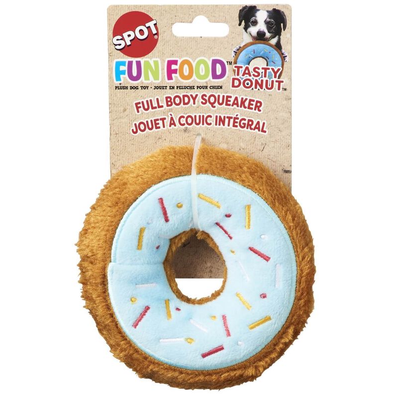 Spot Tasty Donuts Plush Squeaky Dog Toy, Assorted Colors, 9"