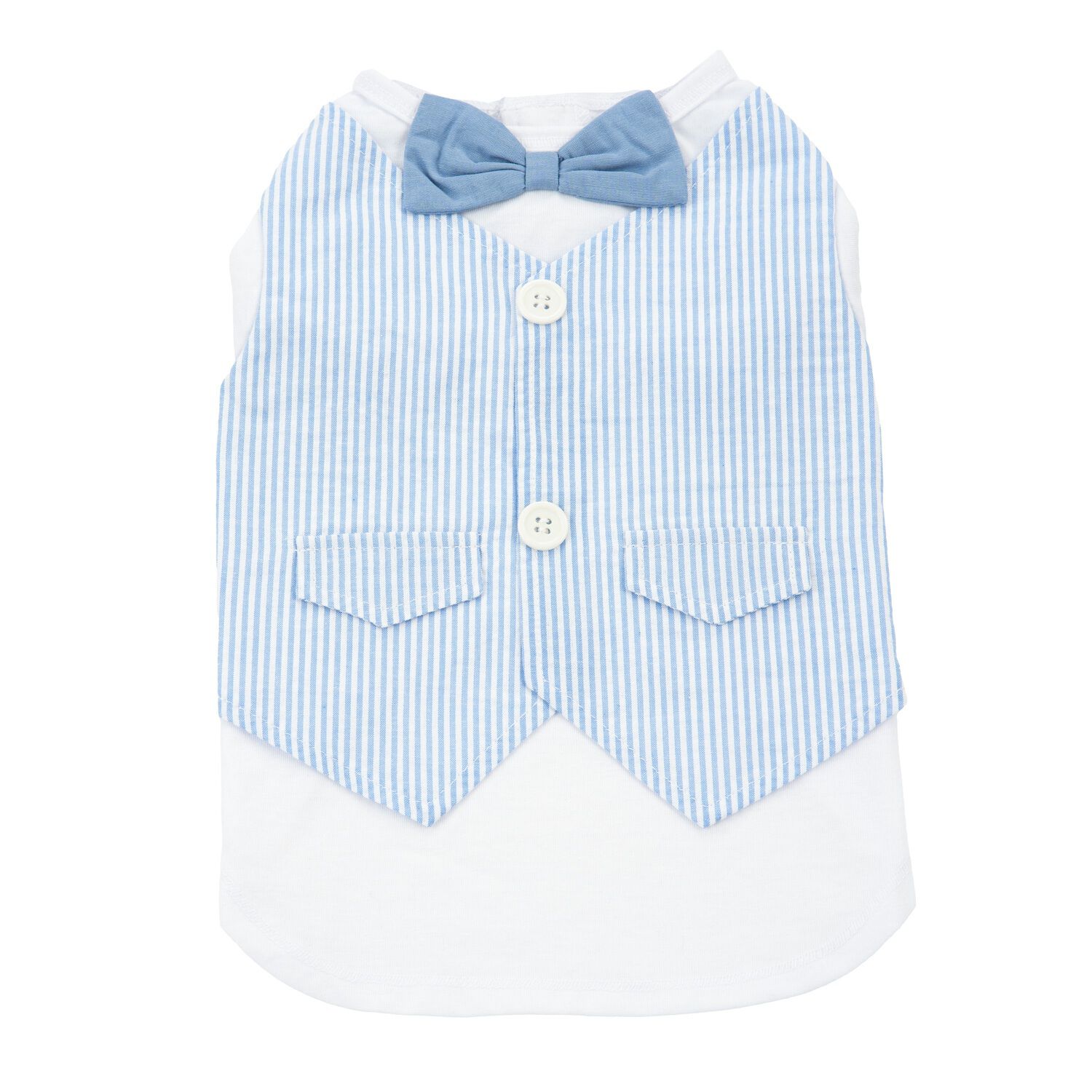 Simply Dog Bowtie & Vest Seer Sucker Dog Shirt, Blue & White