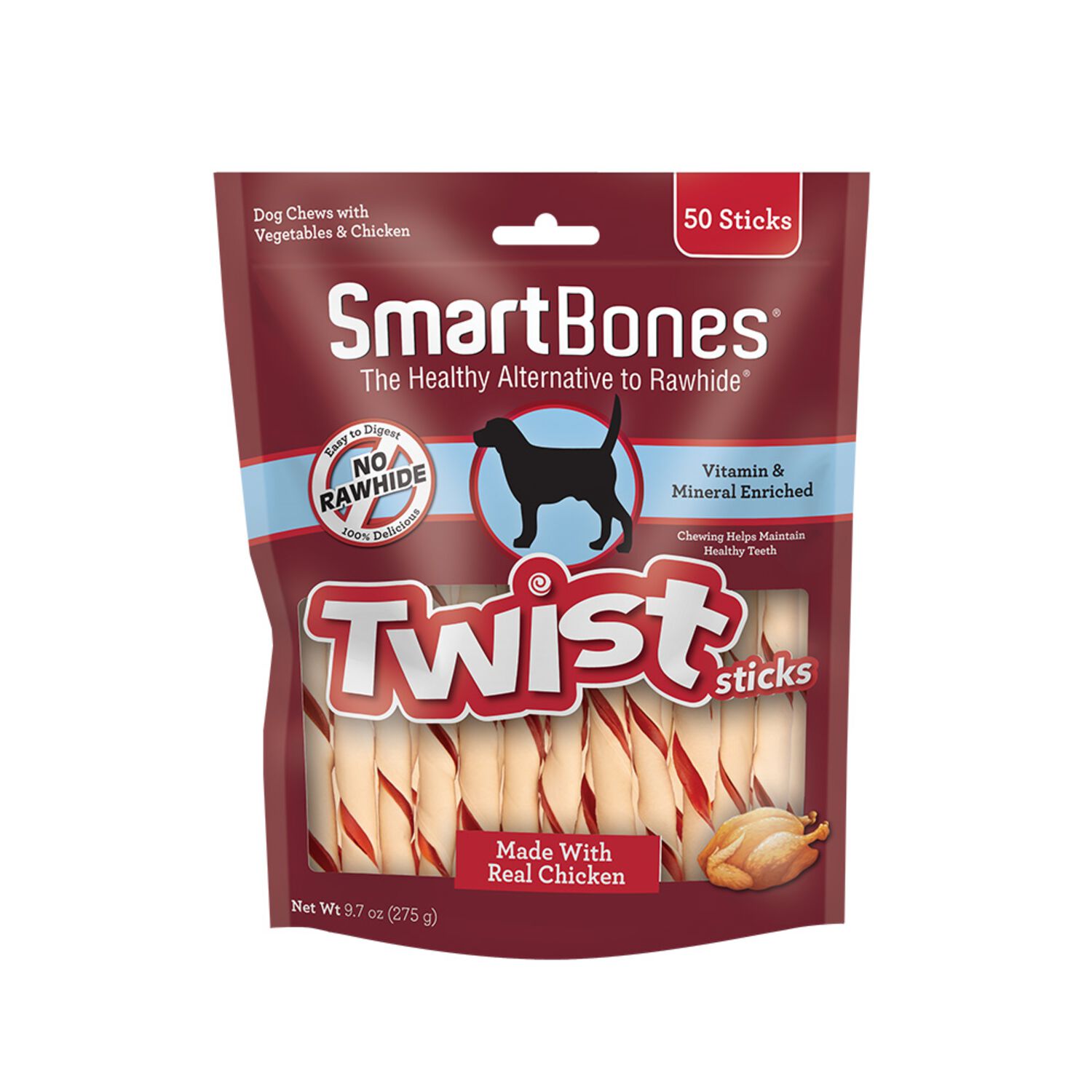 Smartbones Smart Twist Sticks Rawhide Alternative Dog Treats, Chicken, 50-Pack