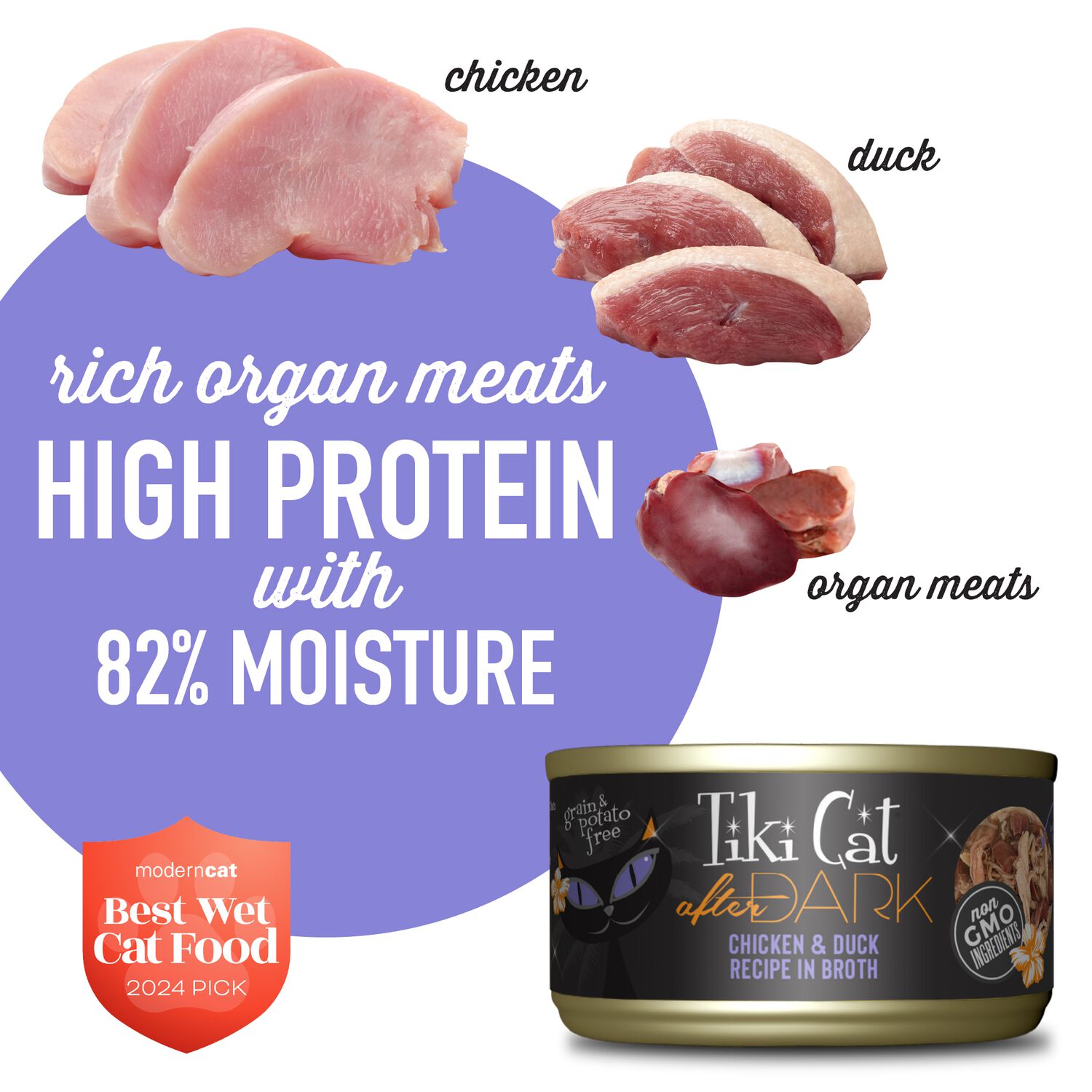 Tiki Cat After Dark Whole Foods Wet Cat Food, Chicken & Duck, 2.8-Oz Can