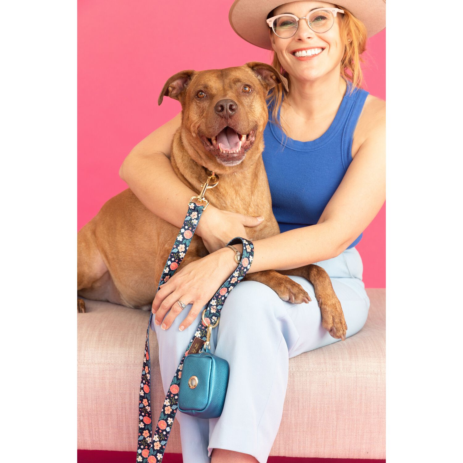 Pink Papyrus Hudson Dog Poop Bag Holder & Treat Pouch Leash Accessory, Blue