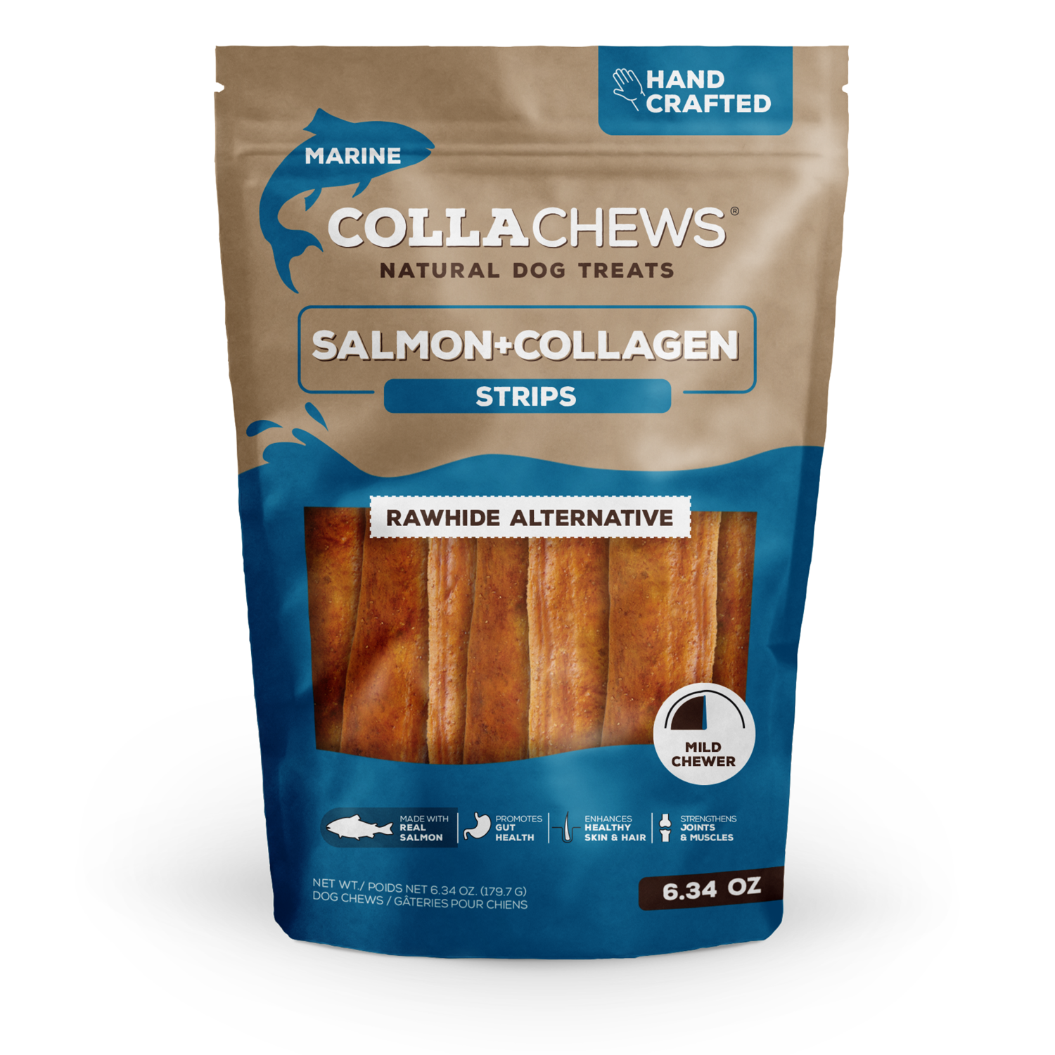 Collachews Salmon Flavor Collagen Strips Rawhide Alternative Dog Treats, 6.34 Oz.
