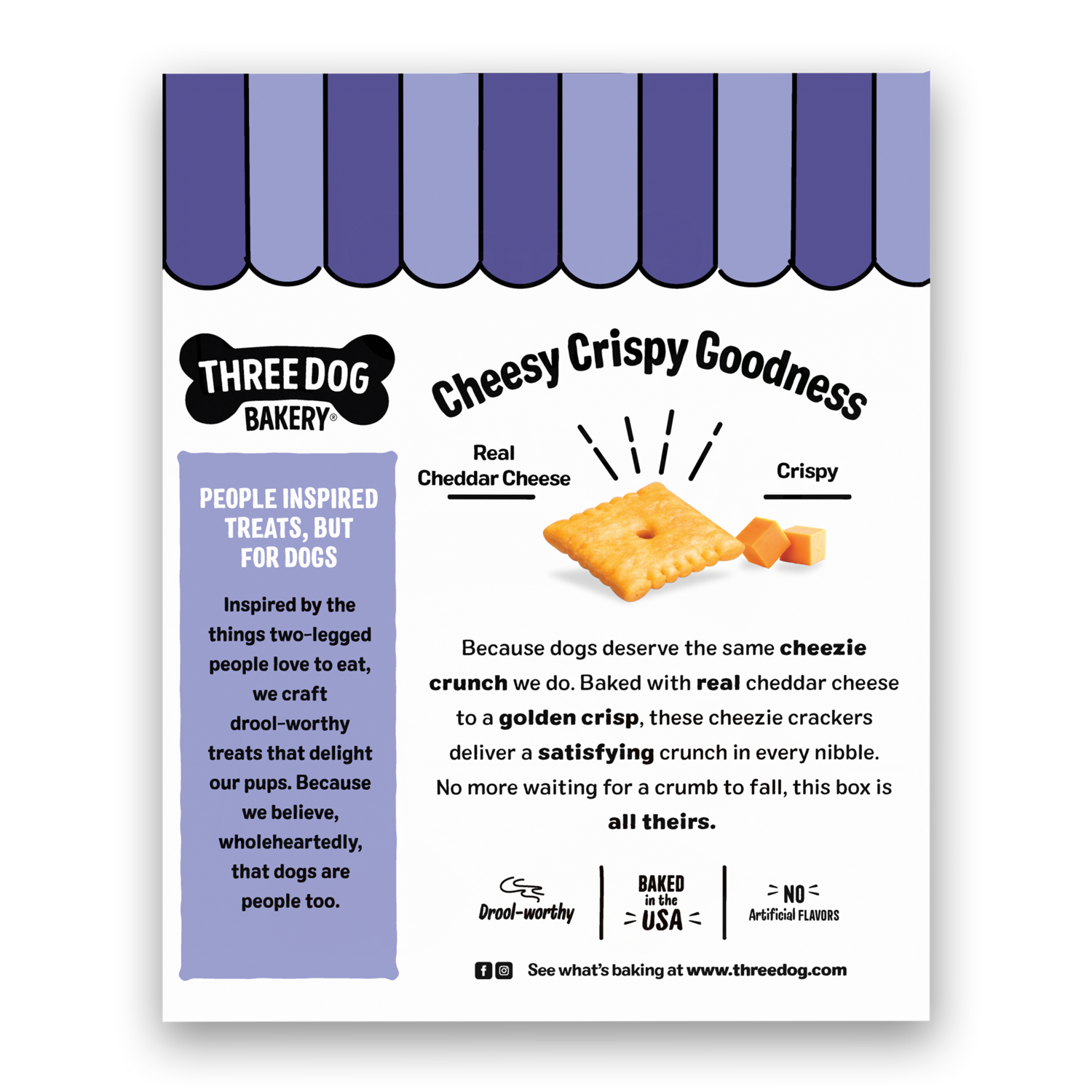 Three Dog Bakery Cheezie Yips Crunchy Cheddar Cheese Biscuits Dog Treats, 9-Oz