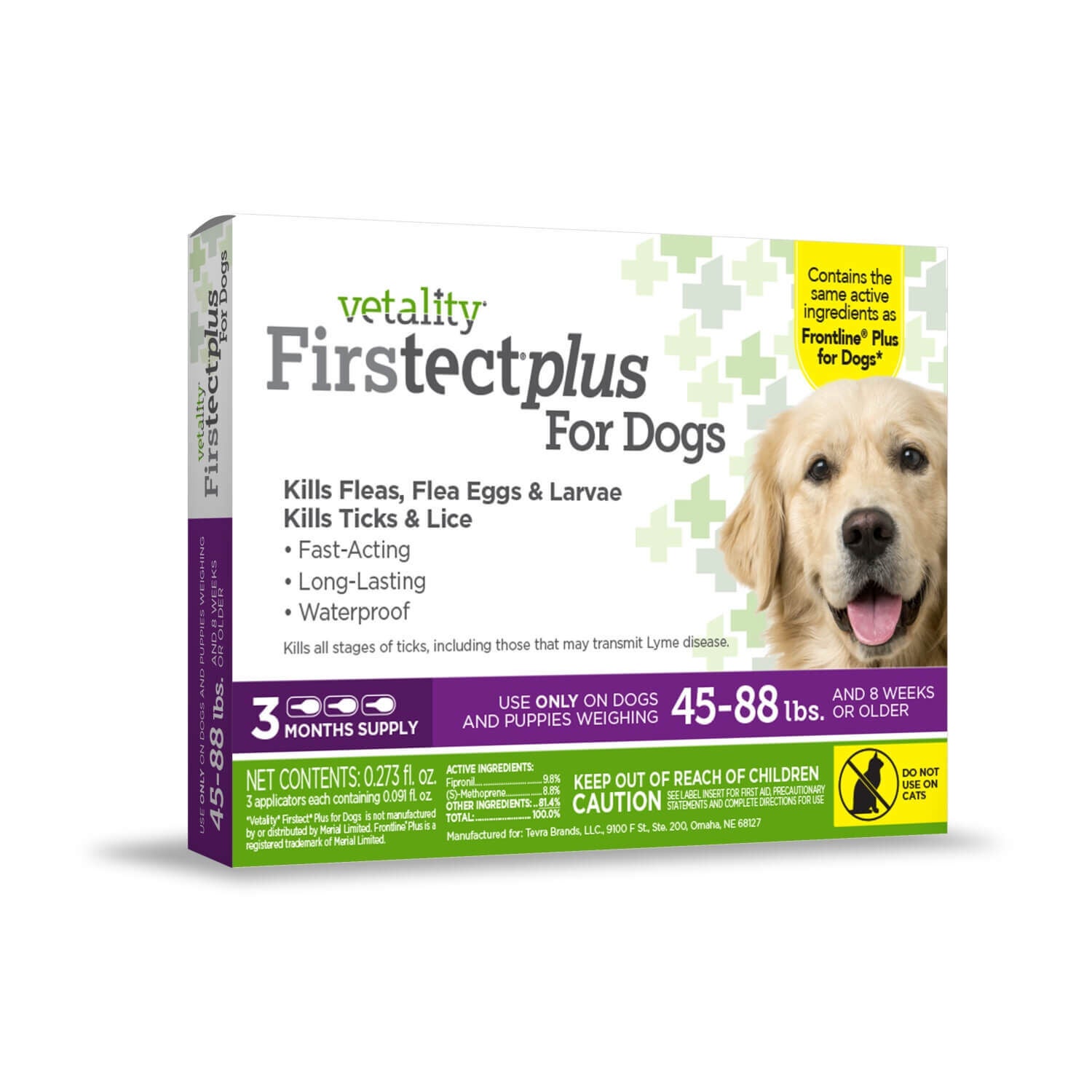 Vetality Firstect Plus Topical Flea & Tick Treatment For Extra-Large Dogs, 89-132-Lbs, 3 Doses