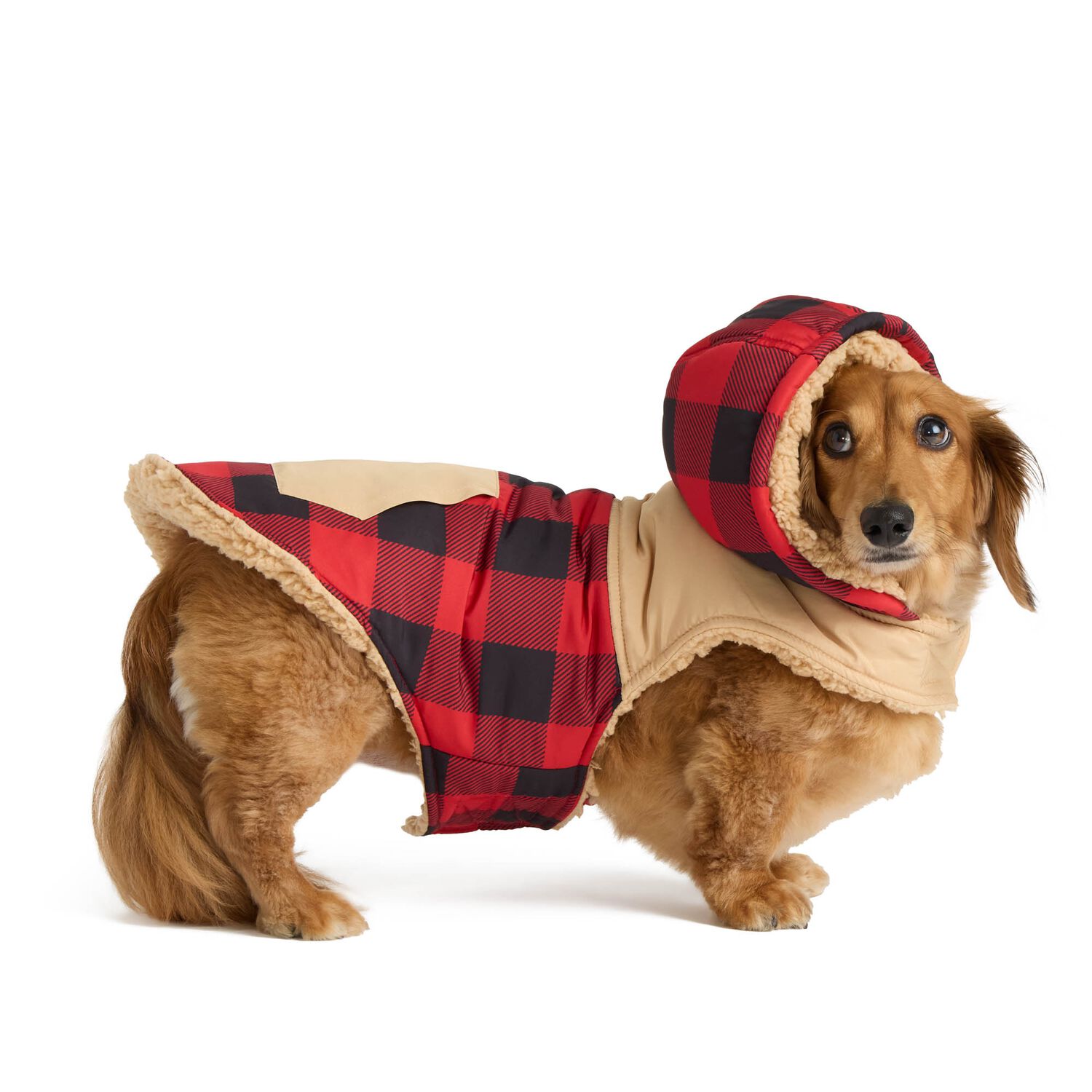 Aristopet Mix Media Buffalo Plaid Dog Jacket With Sherpa Lining, Extra Small