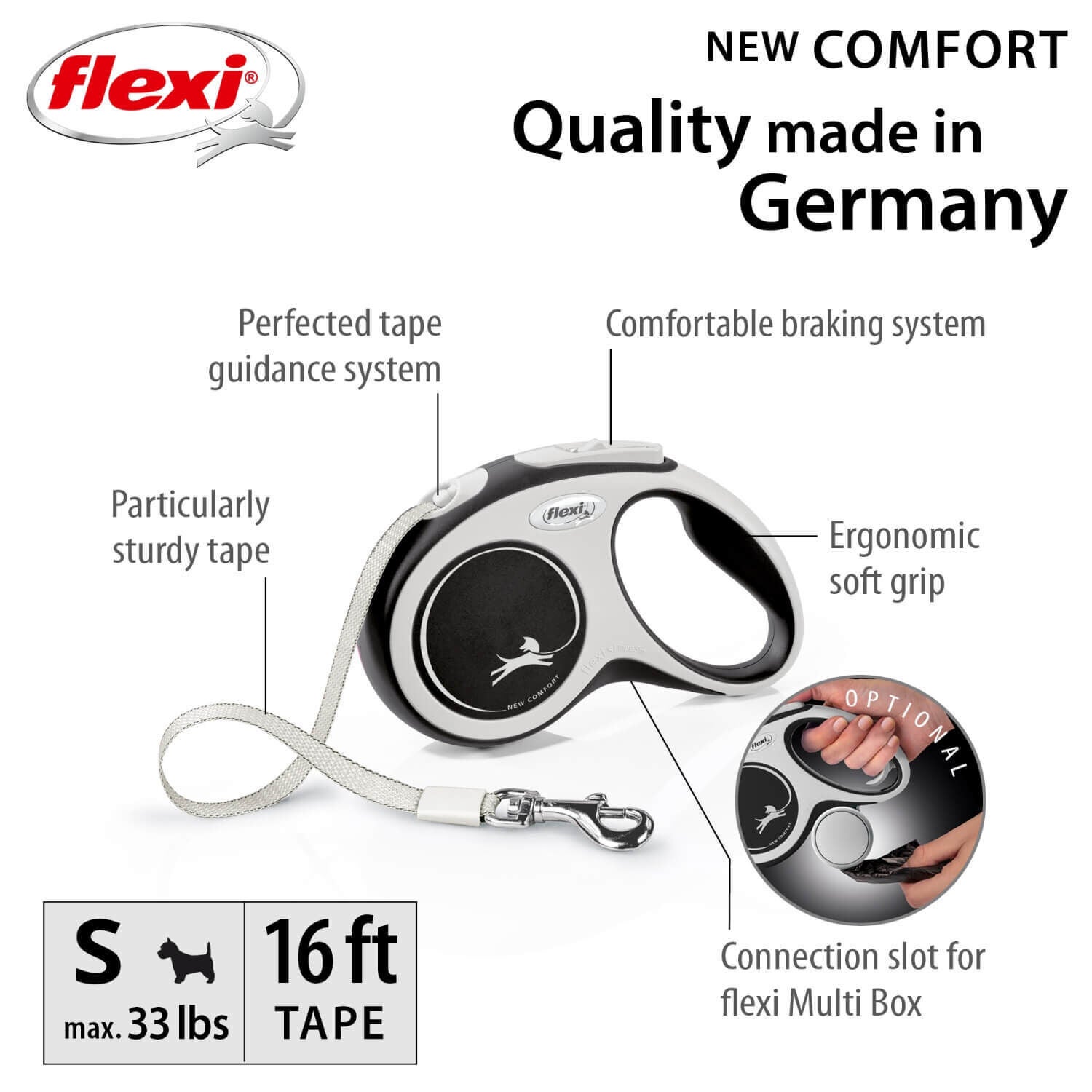 Flexi Comfort Retractable Tape Dog Leash, Grey, 10'
