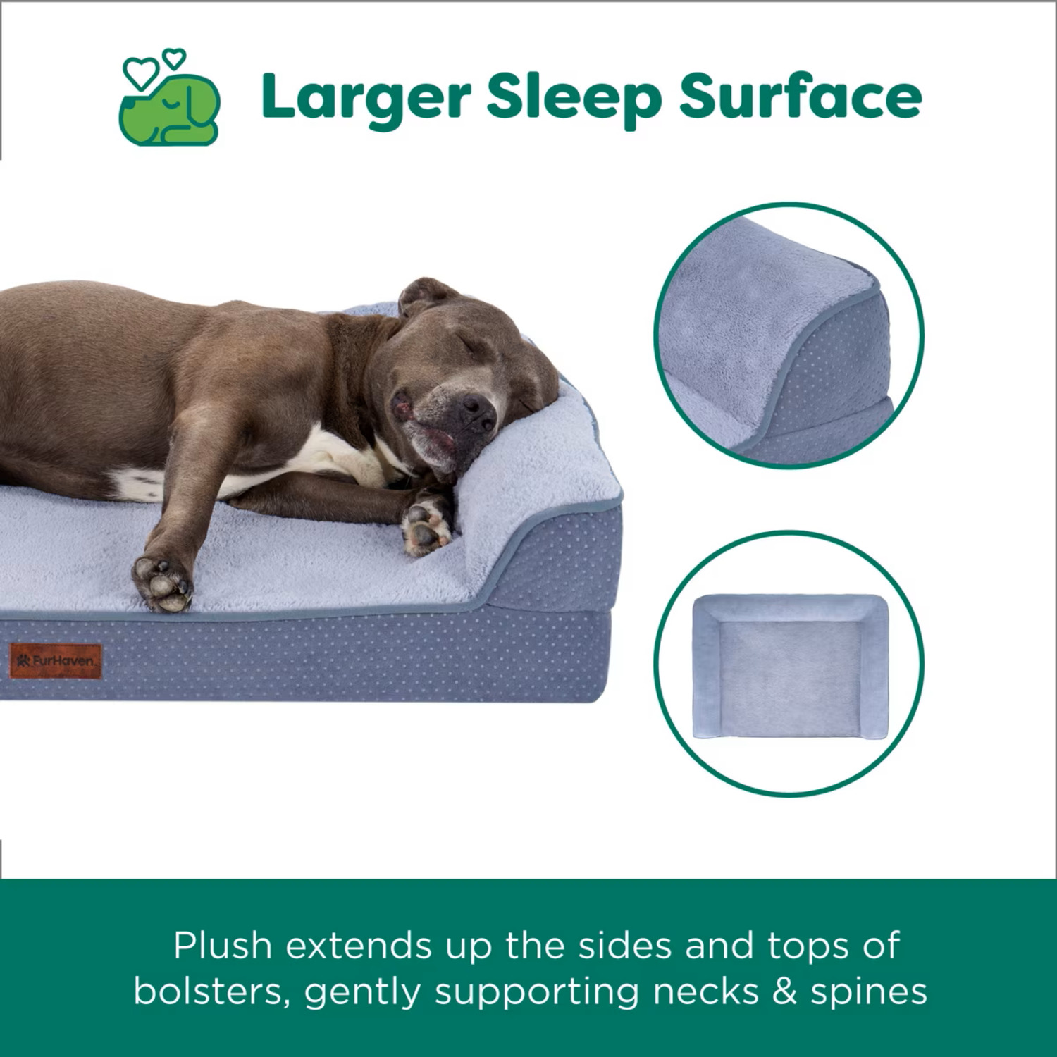 Furhaven Plush & Embossed Velvet Dreamer Sofa Orthopedic Foam Dog Bed, Steel Blue, Large